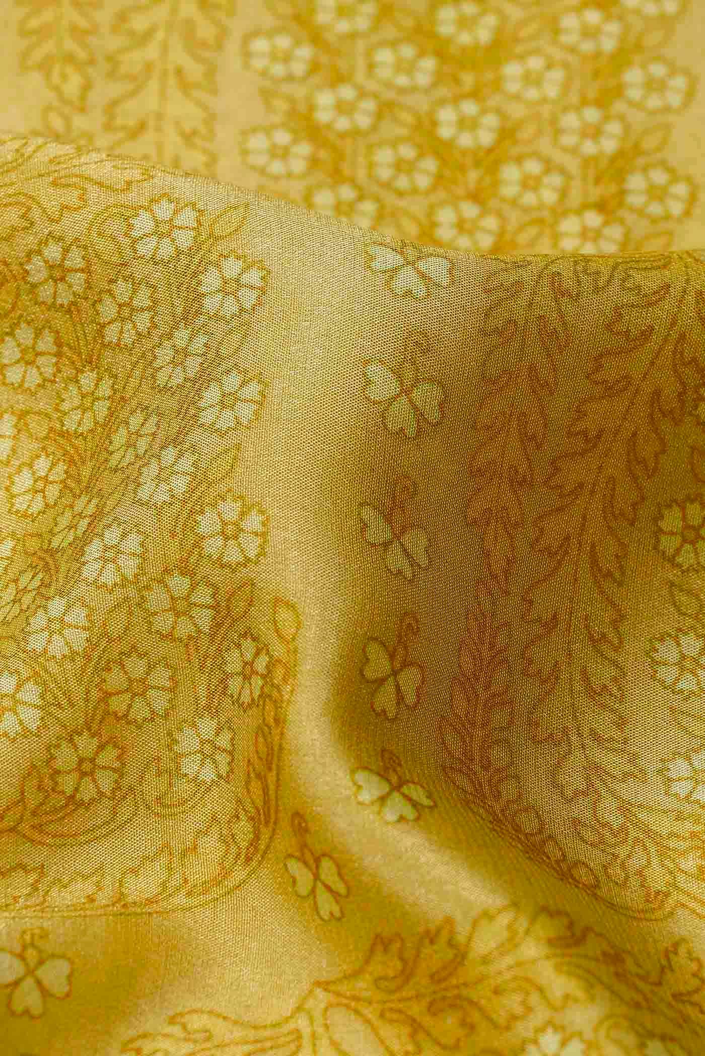 Yellow Mysore Crepe Saree