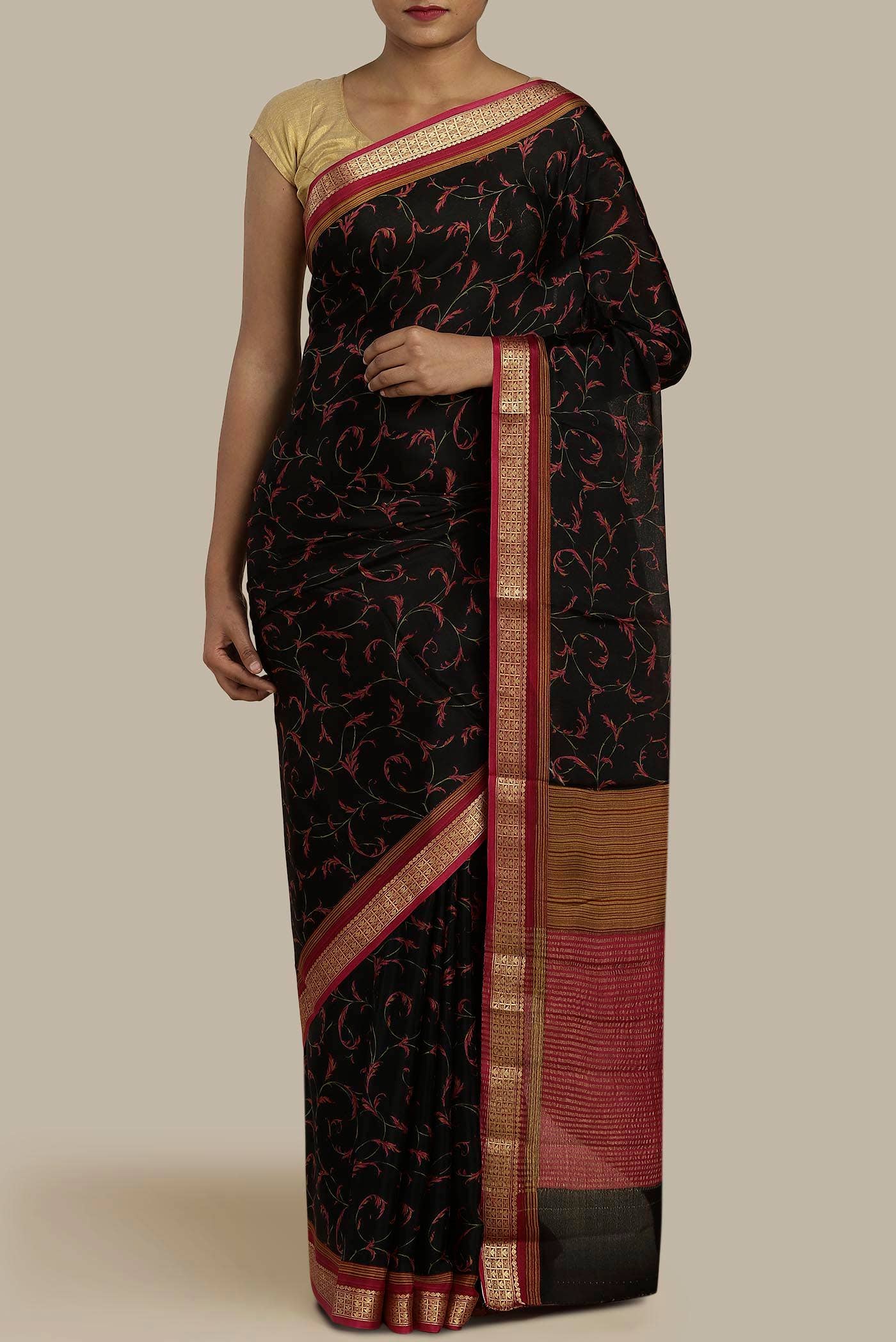 Black Mysore Crepe Saree