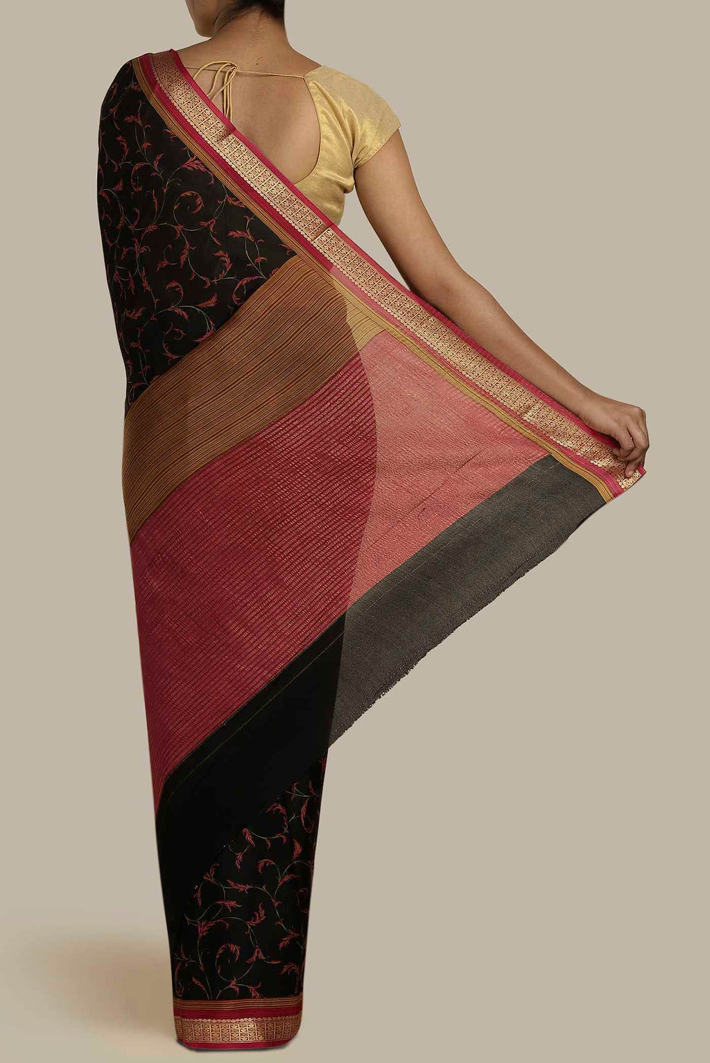 Black Mysore Crepe Saree