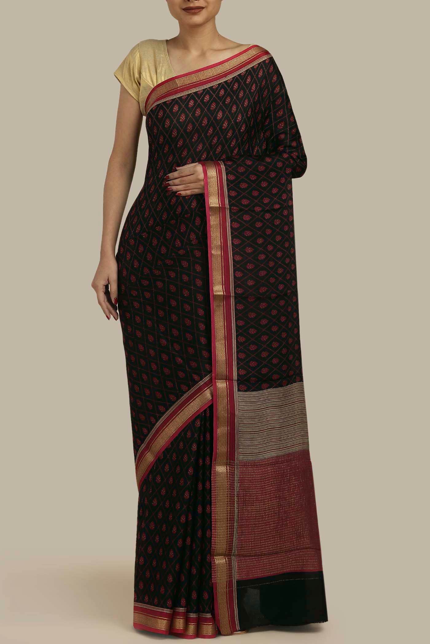 Black Mysore Crepe Saree