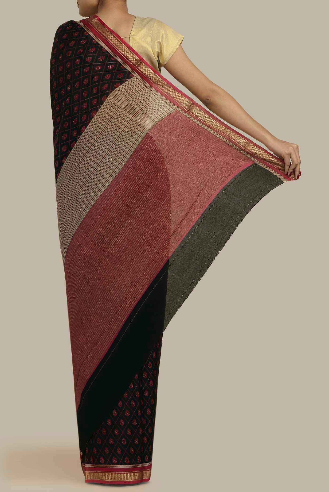 Black Mysore Crepe Saree