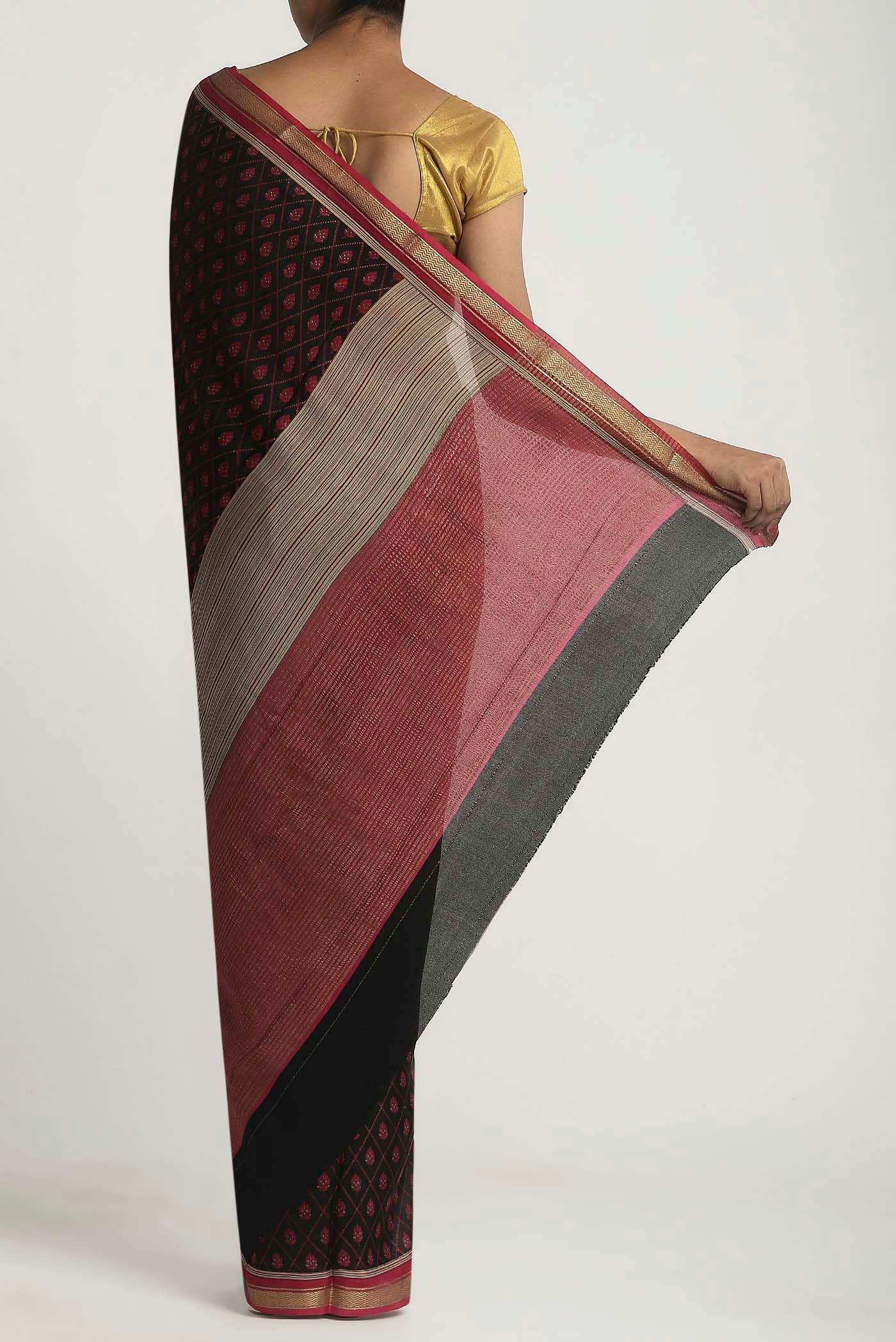 Black Mysore Crepe Saree