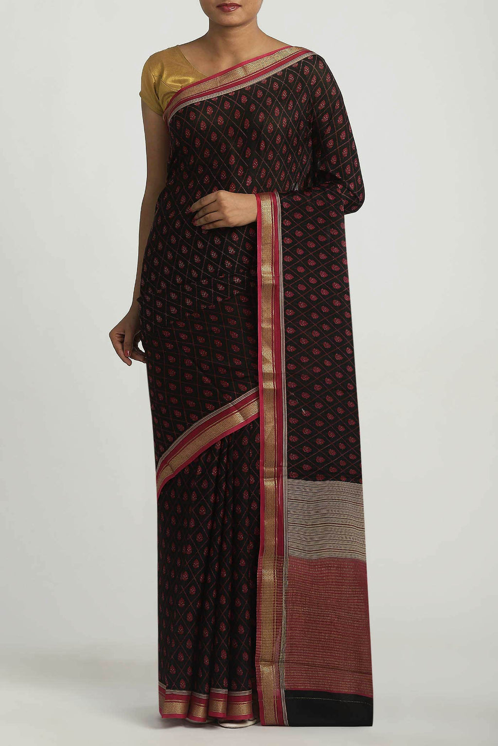 Black Mysore Crepe Saree
