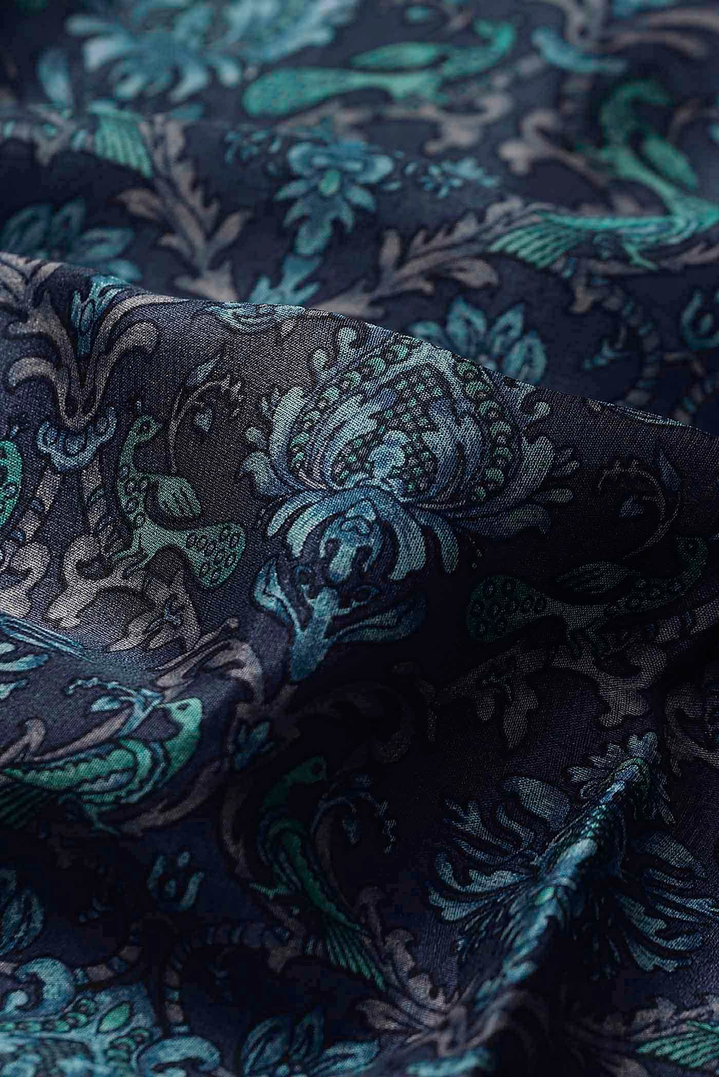 Navy Blue Mysore Crepe Saree