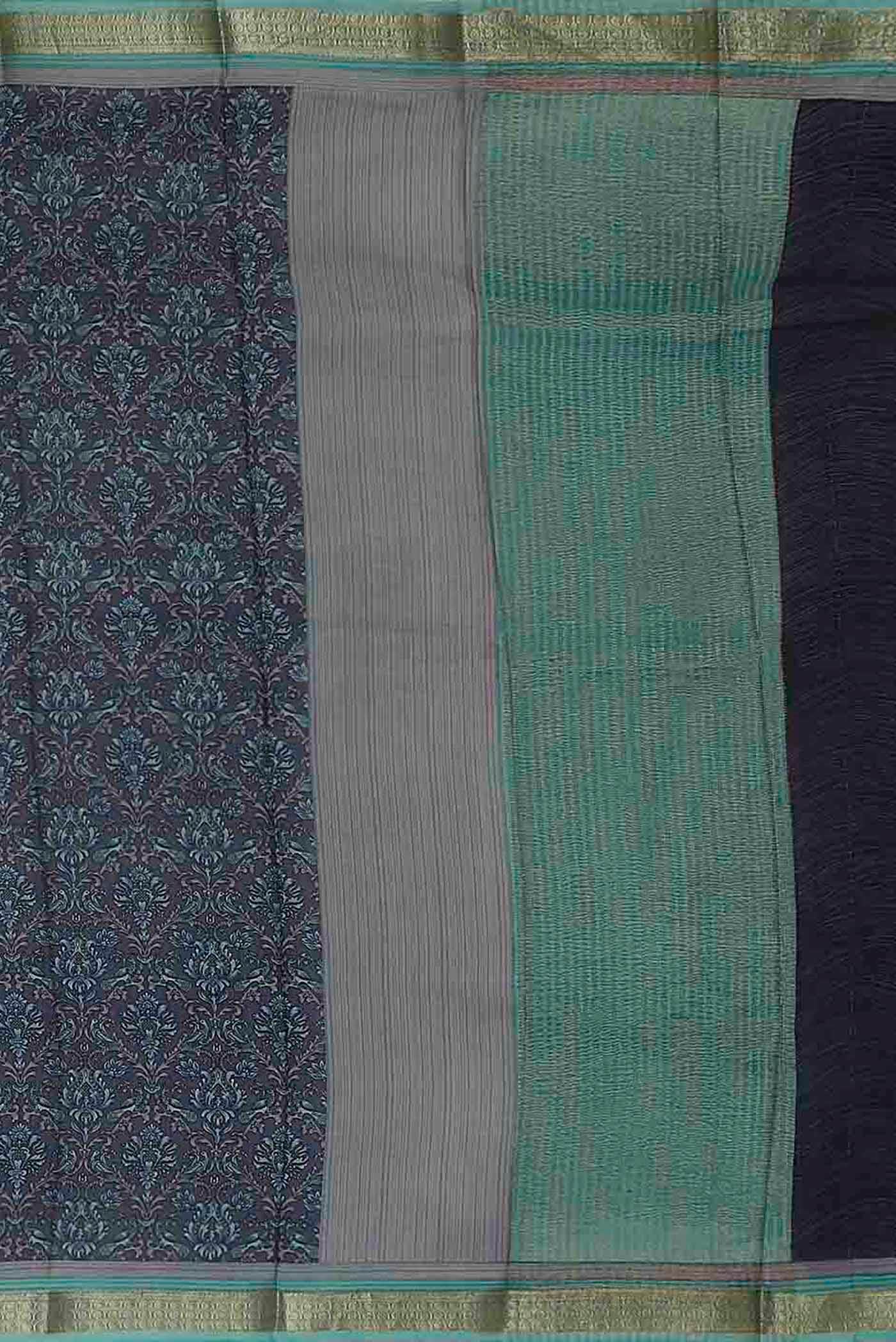 Navy Blue Mysore Crepe Saree