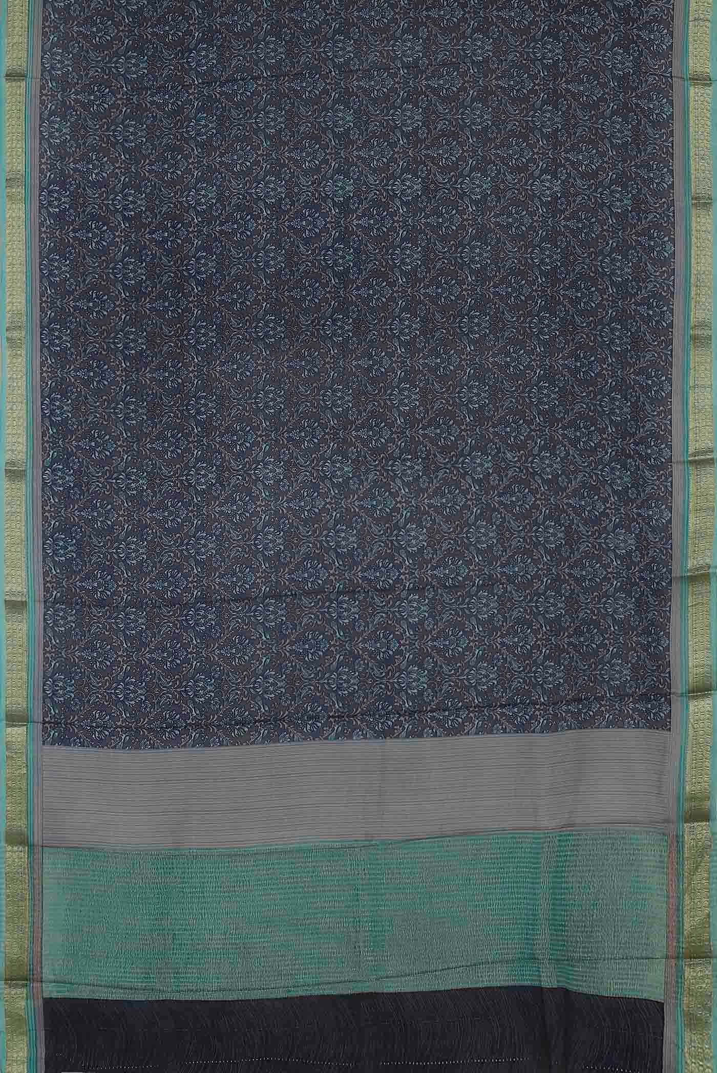 Navy Blue Mysore Crepe Saree