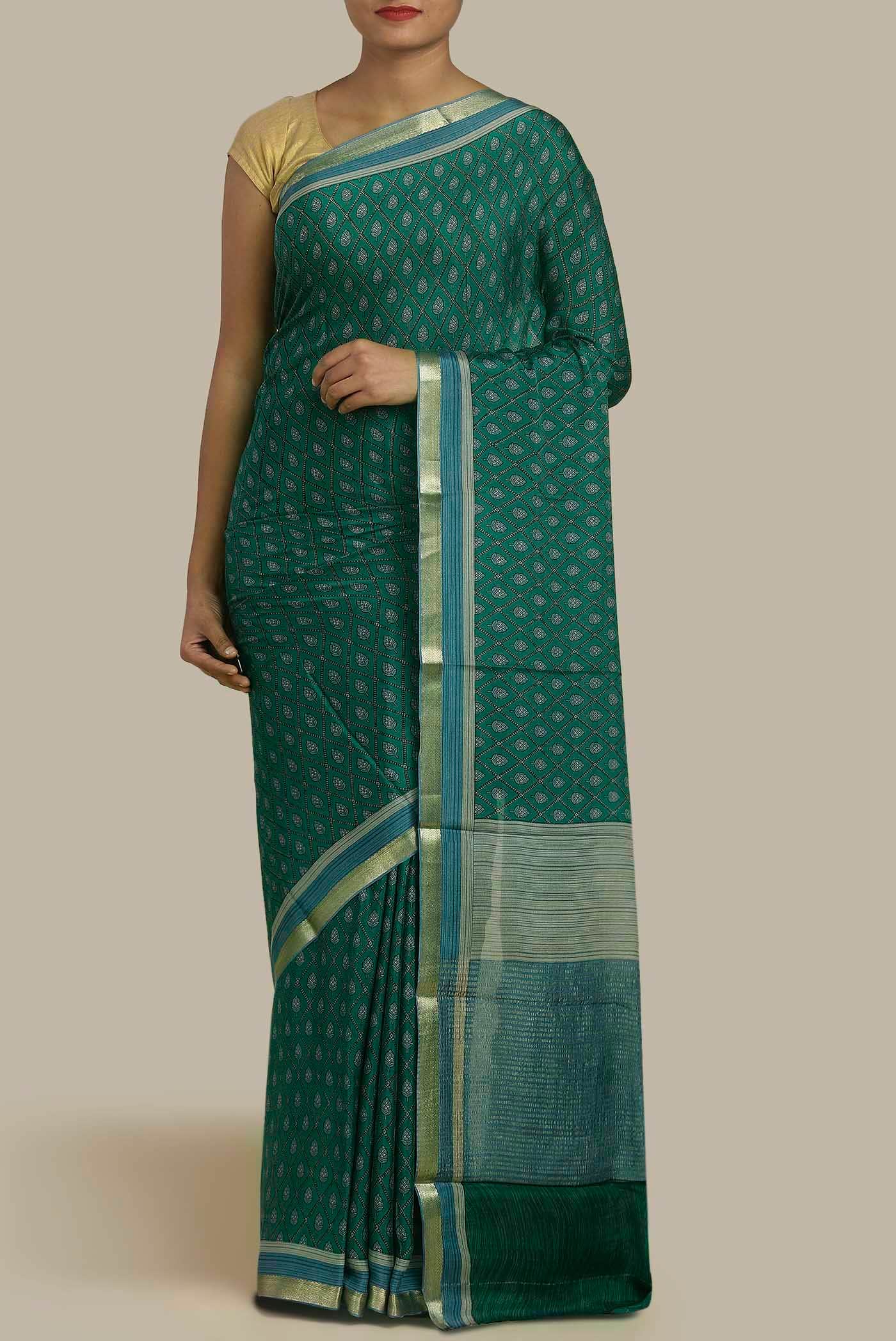 Green Mysore Crepe Saree