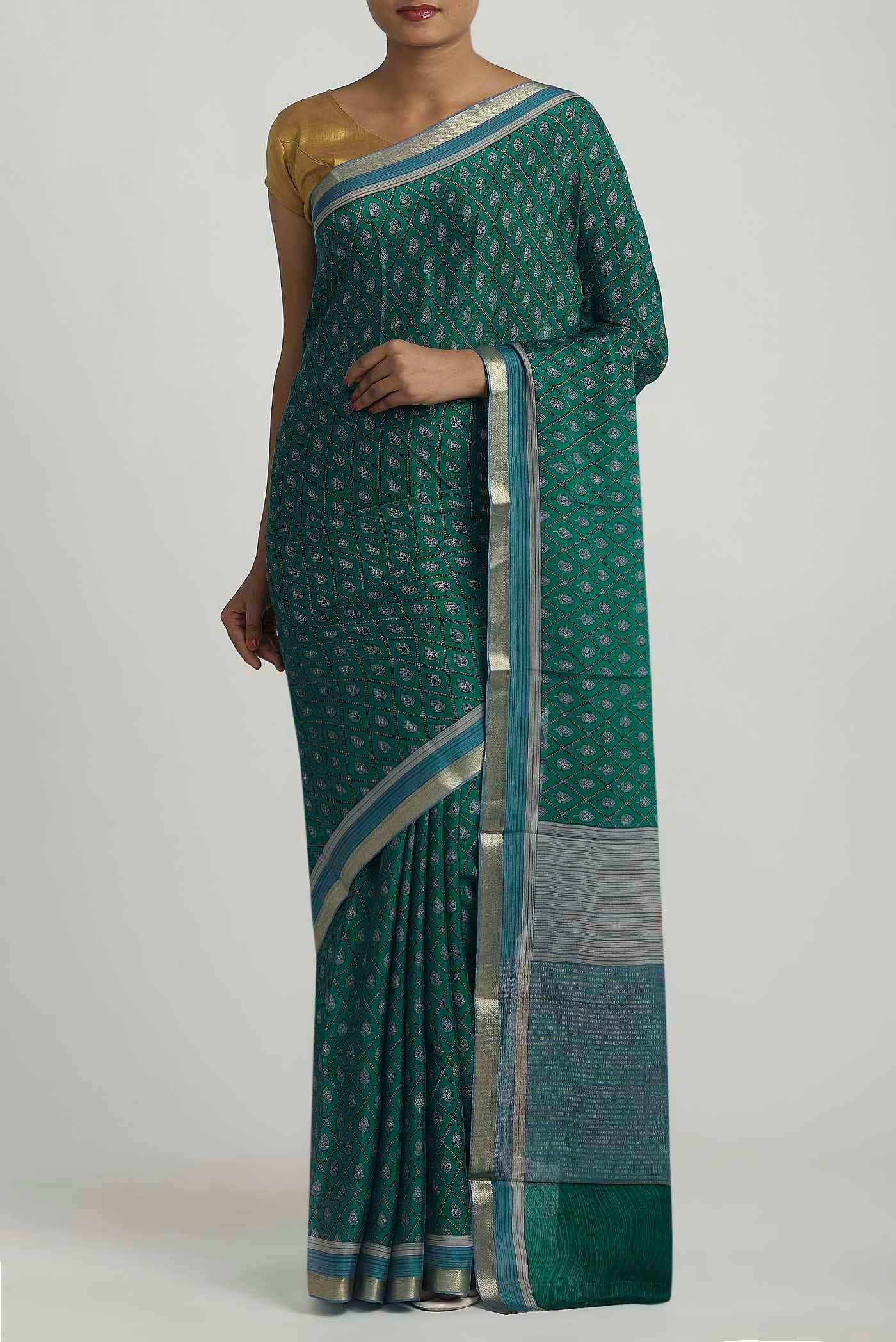 Green Mysore Crepe Saree