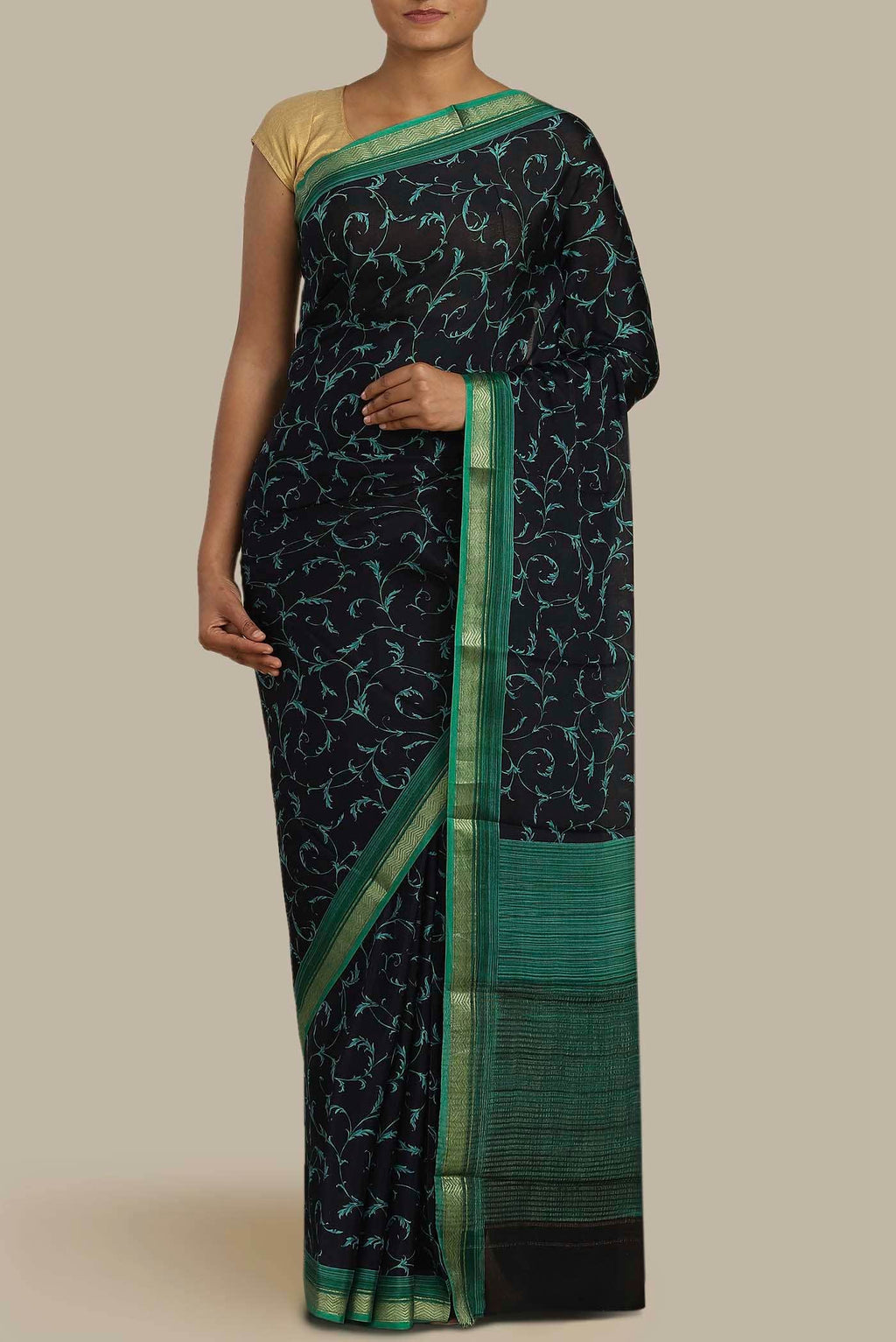 Black Mysore Crepe Saree