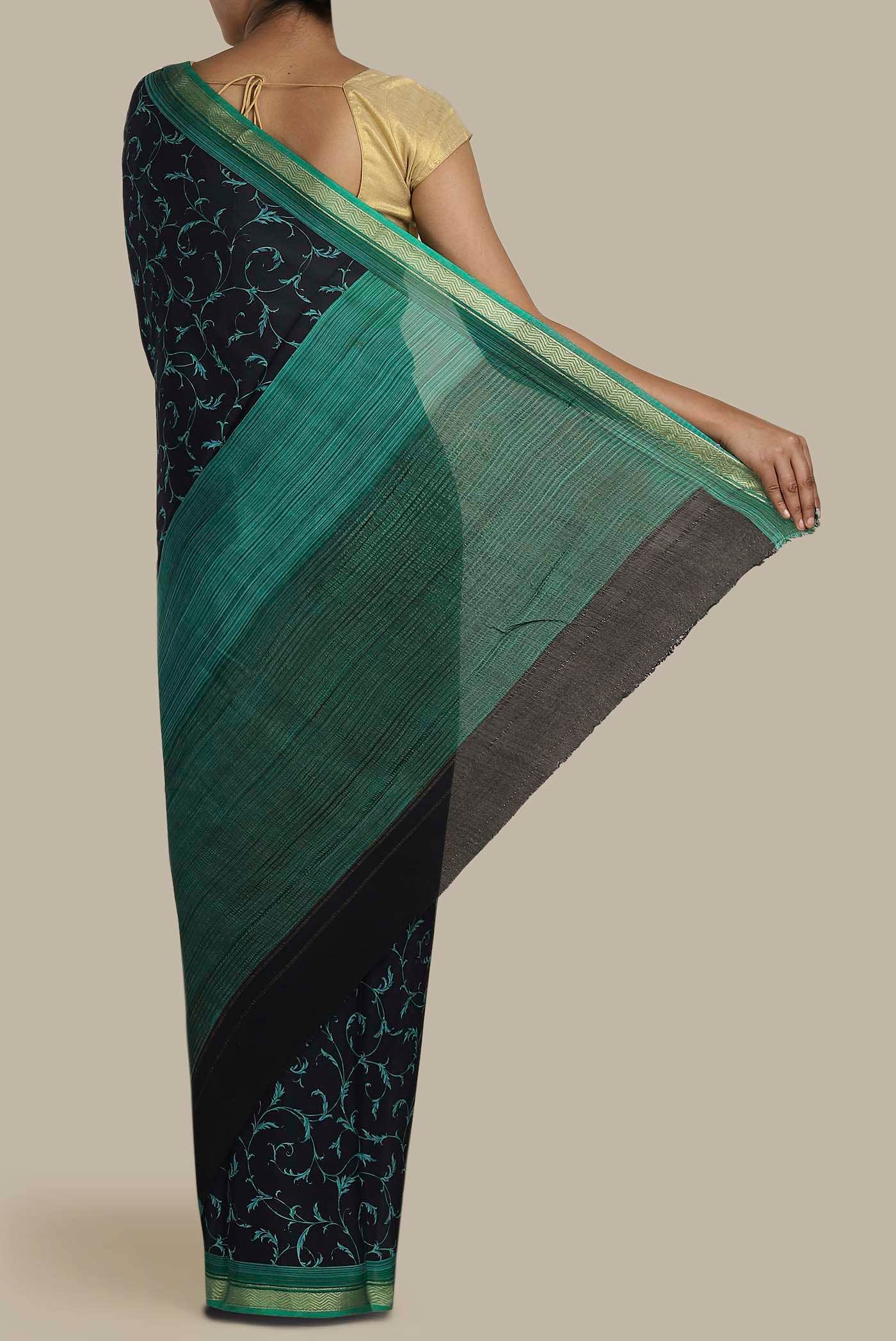 Black Mysore Crepe Saree