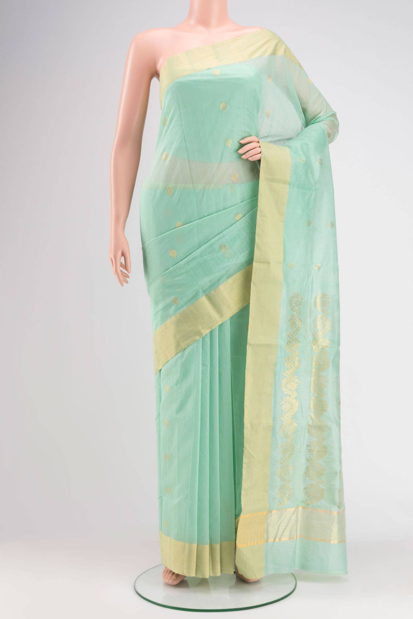 Sea Green Chanderi Silk Cotton Saree