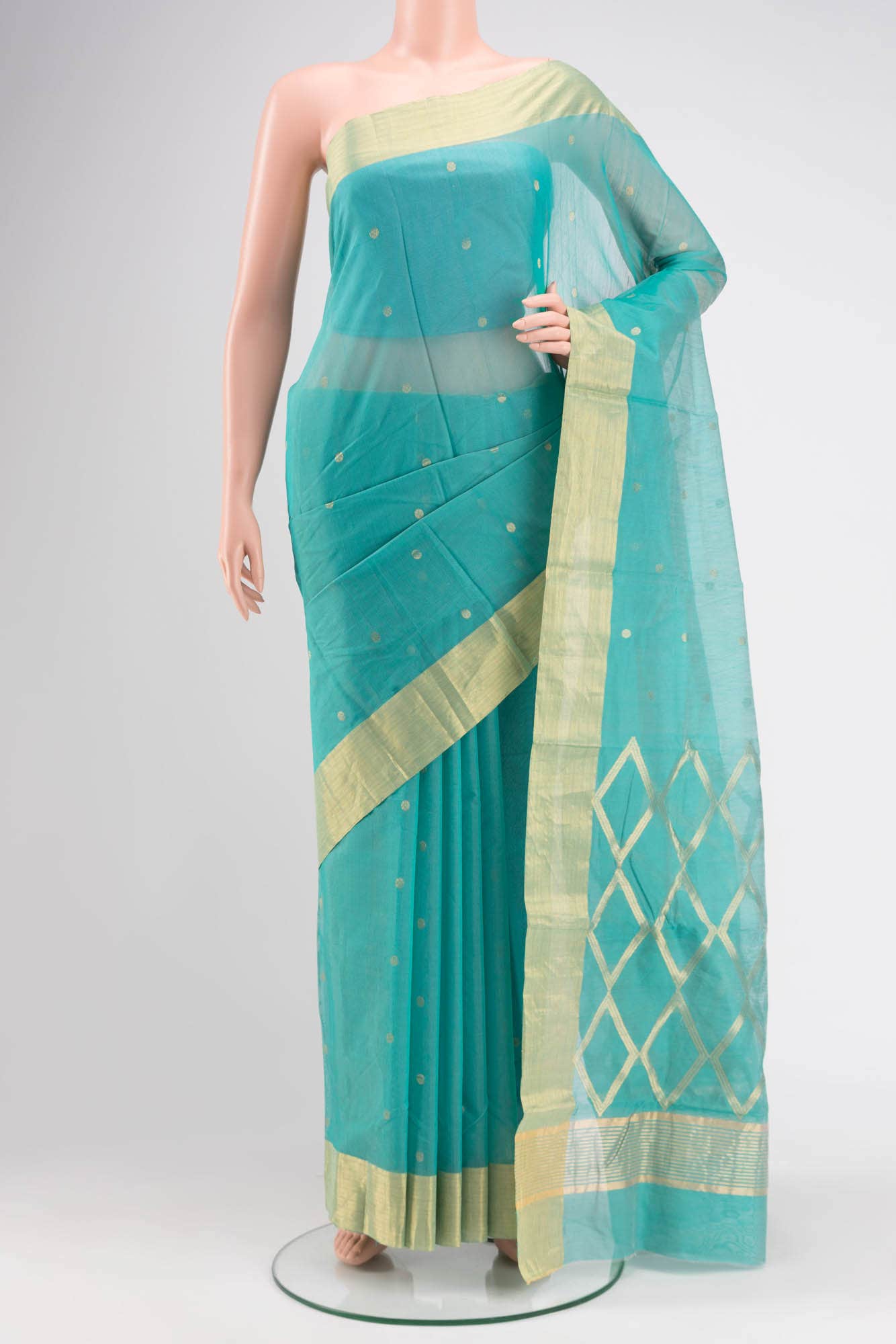 Mint Green Chanderi Silk Cotton Saree