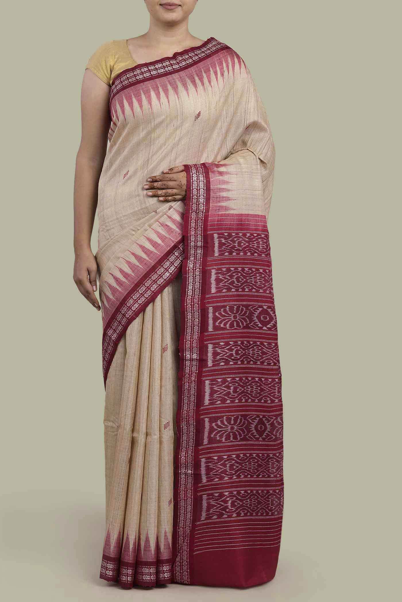 Beige Tussar Silk Saree