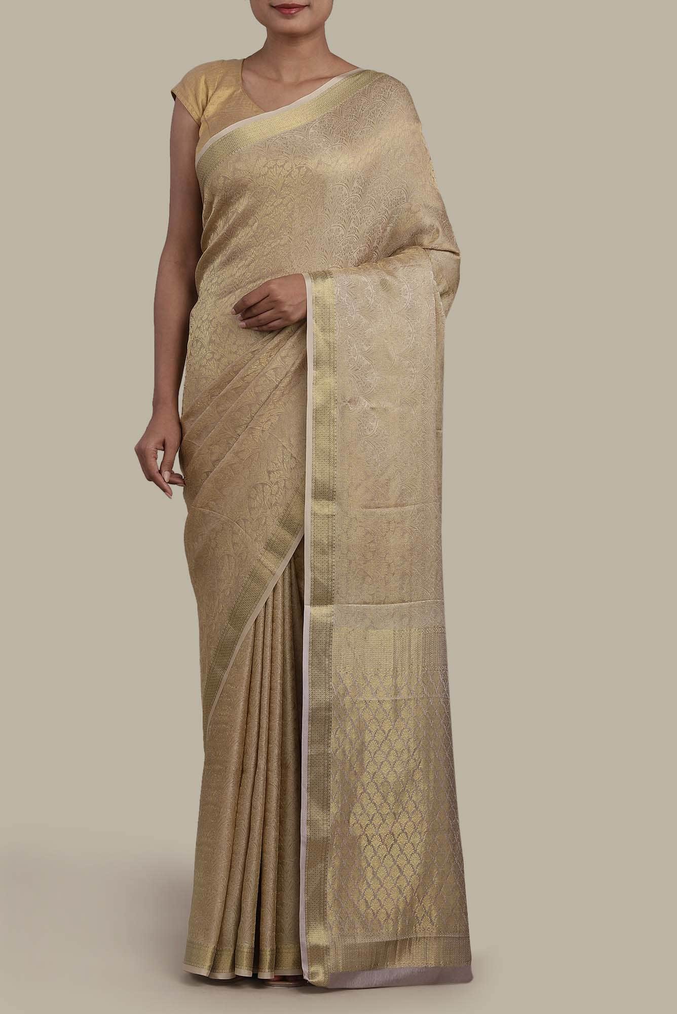 Beige Mysore Crepe Saree