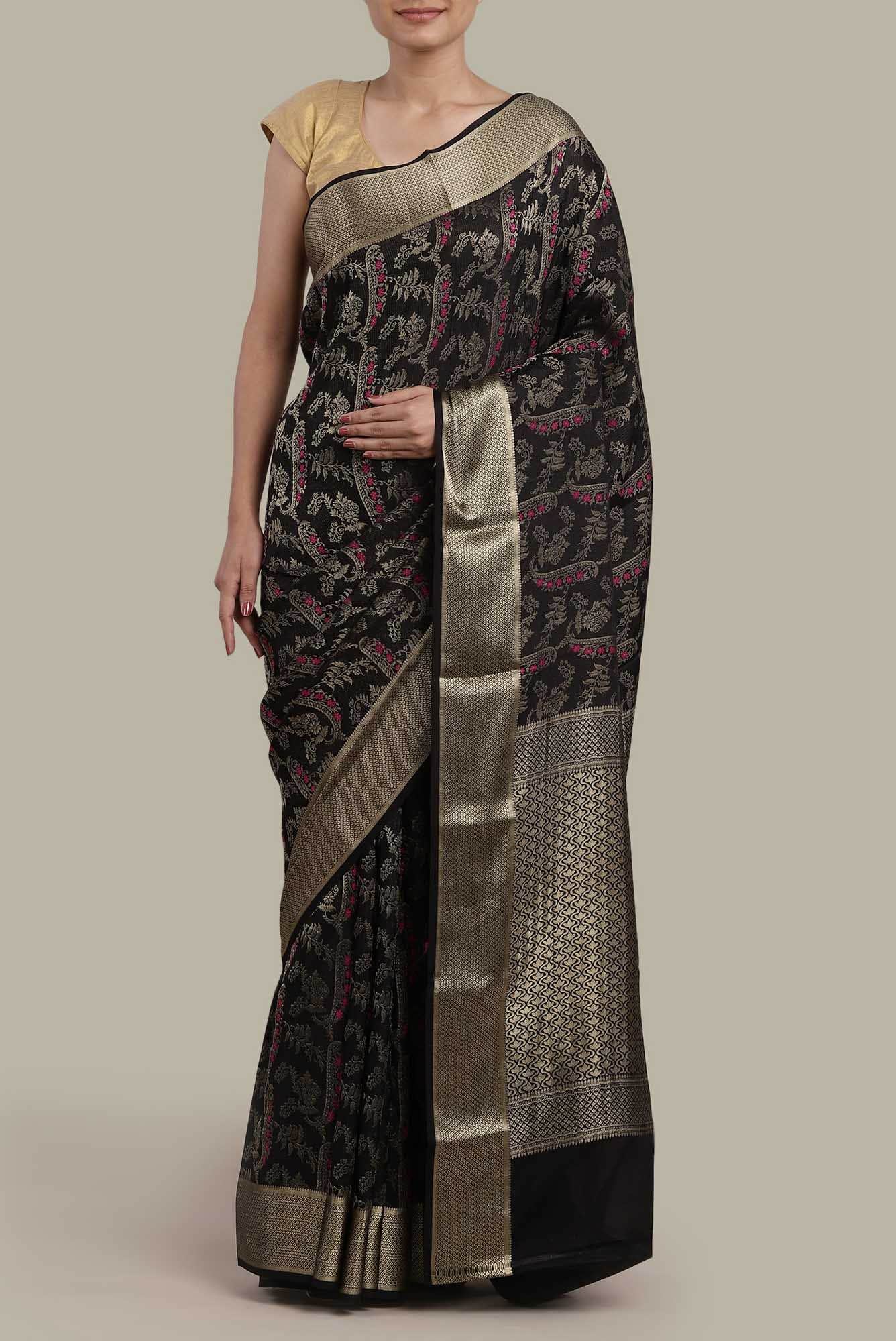 Black Mysore Crepe Saree