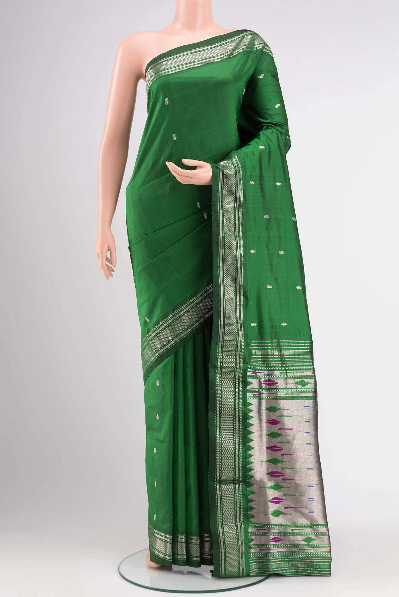 Green Dual Tone Paithani Silk Saree