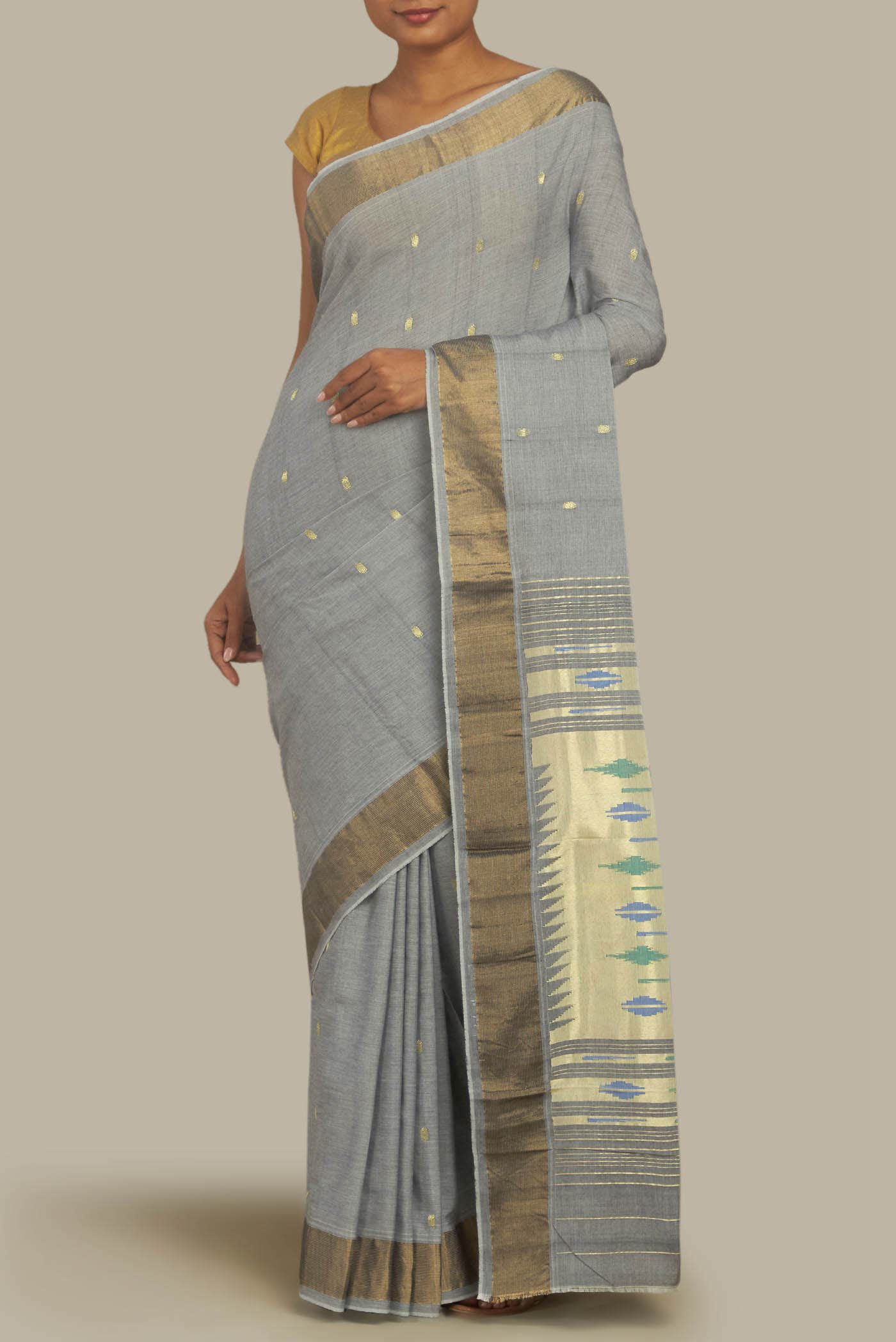 Grey Paithani Cotton Saree