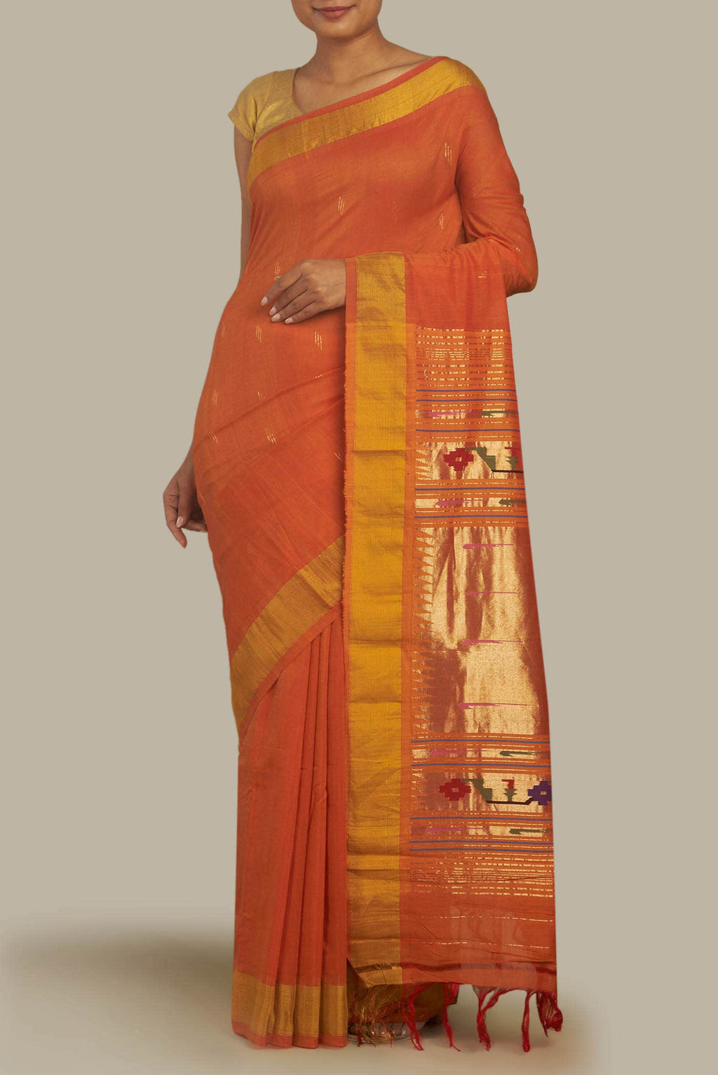 Orange Paithani Cotton Saree