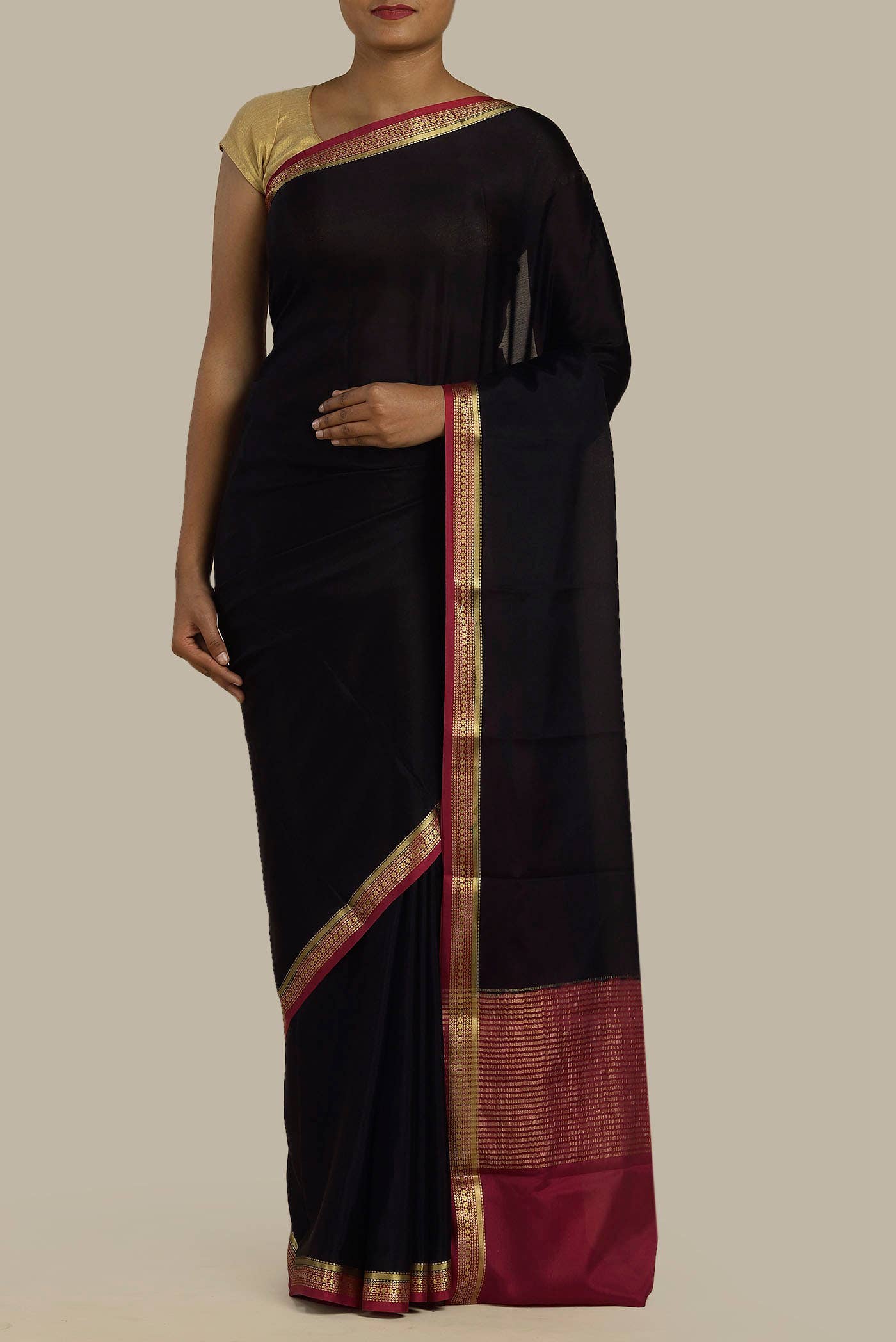 Black Mysore Crepe Saree
