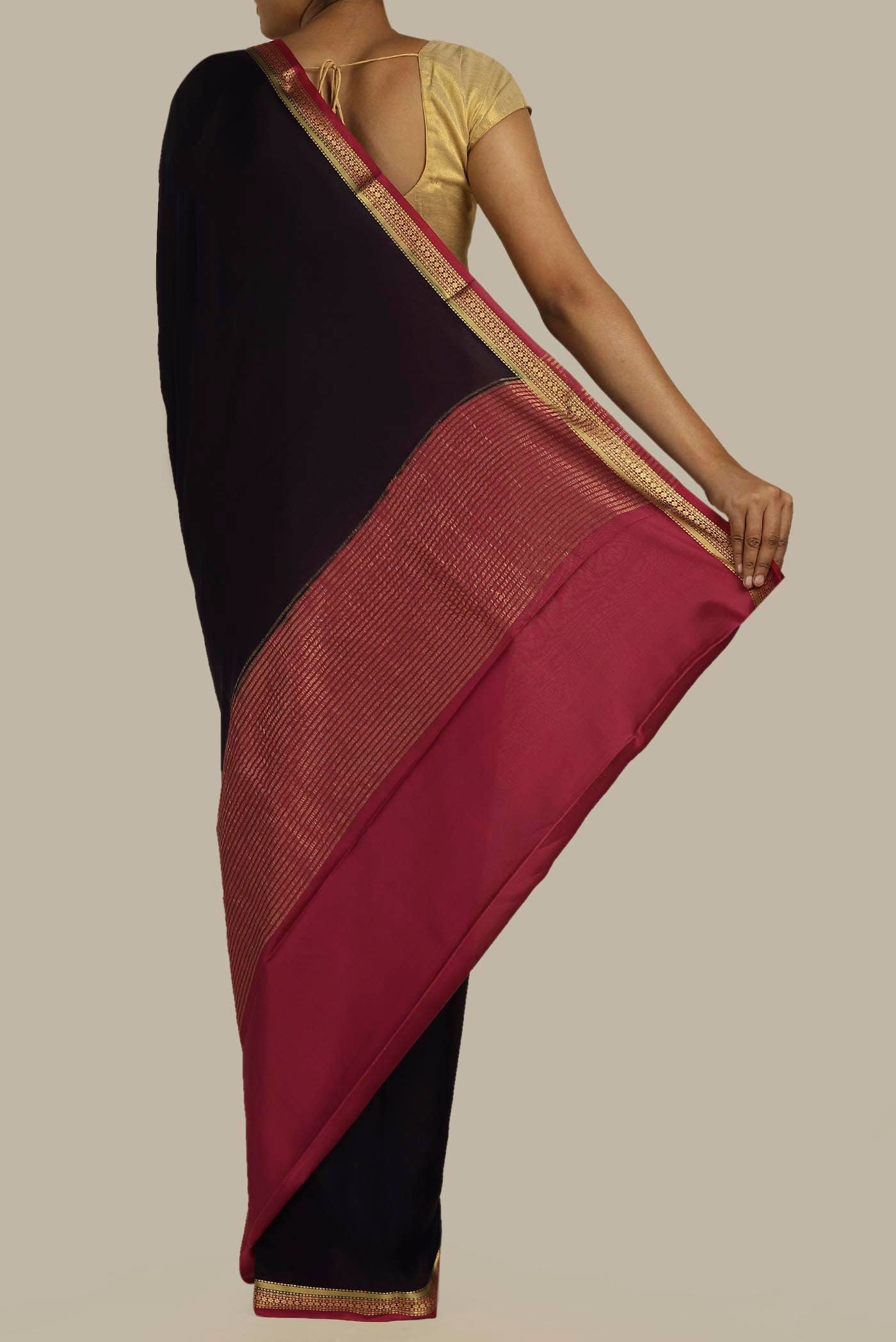 Black Mysore Crepe Saree