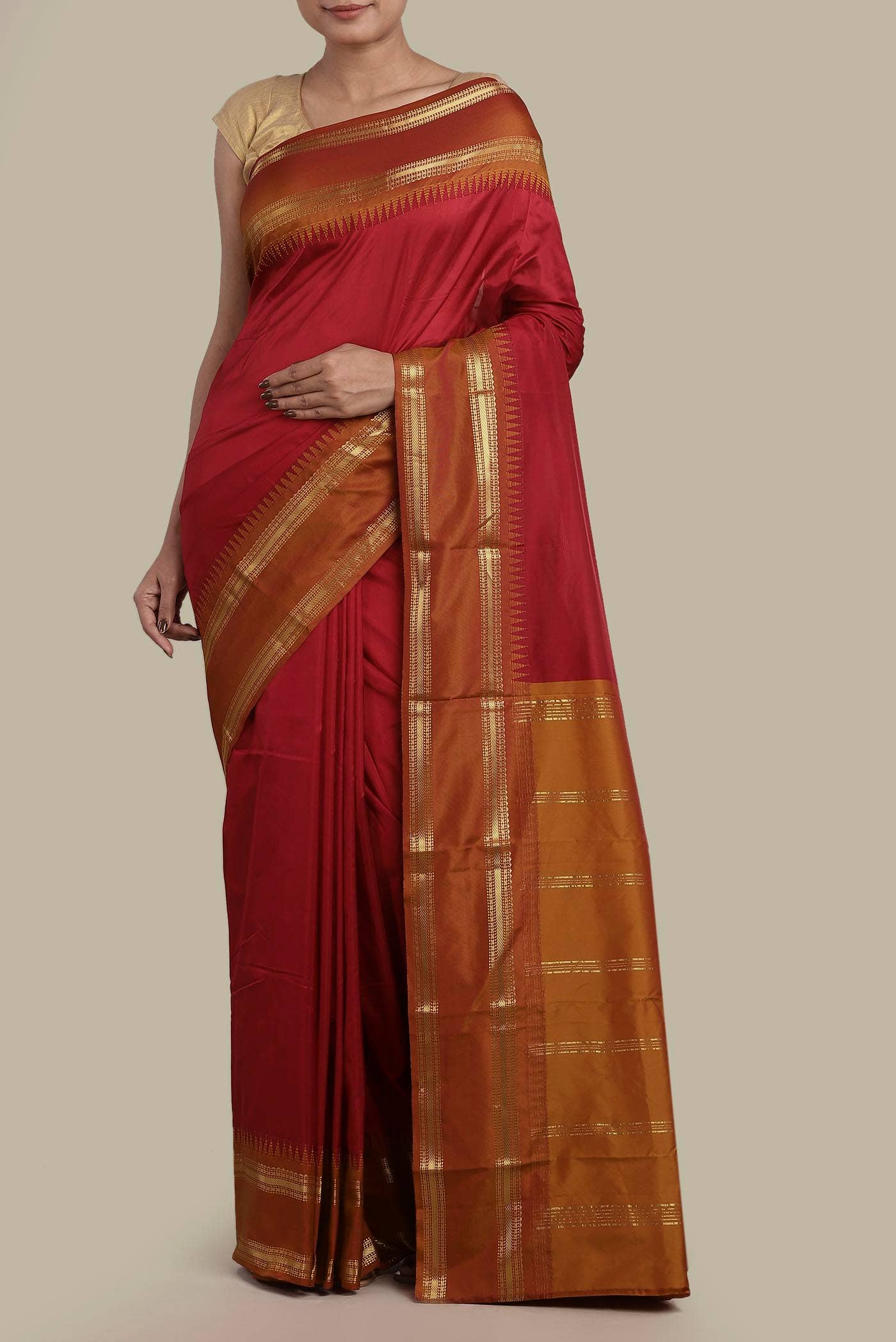 Red Blended Bangalore Silk Saree