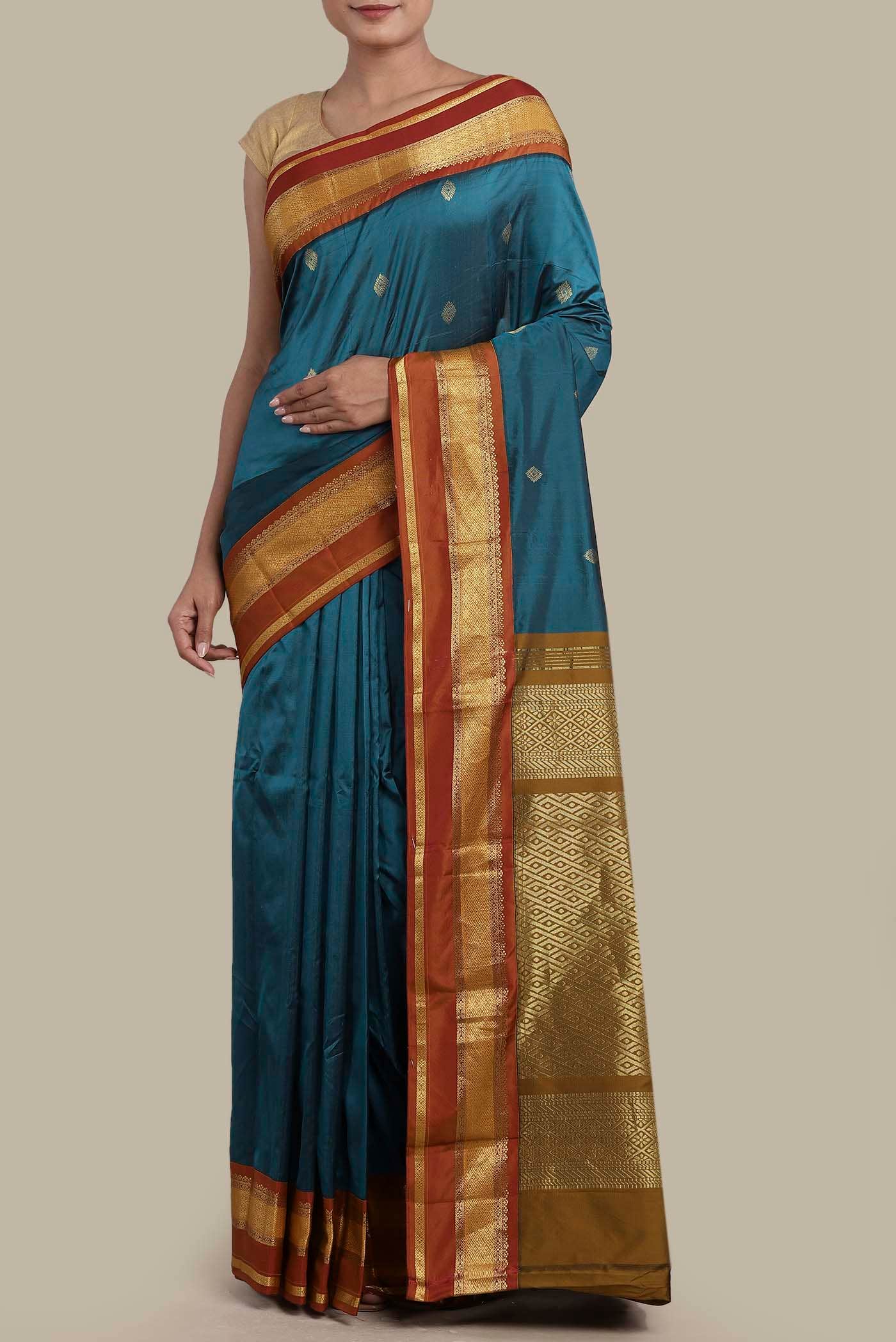 Blue Blended Bangalore Silk Saree
