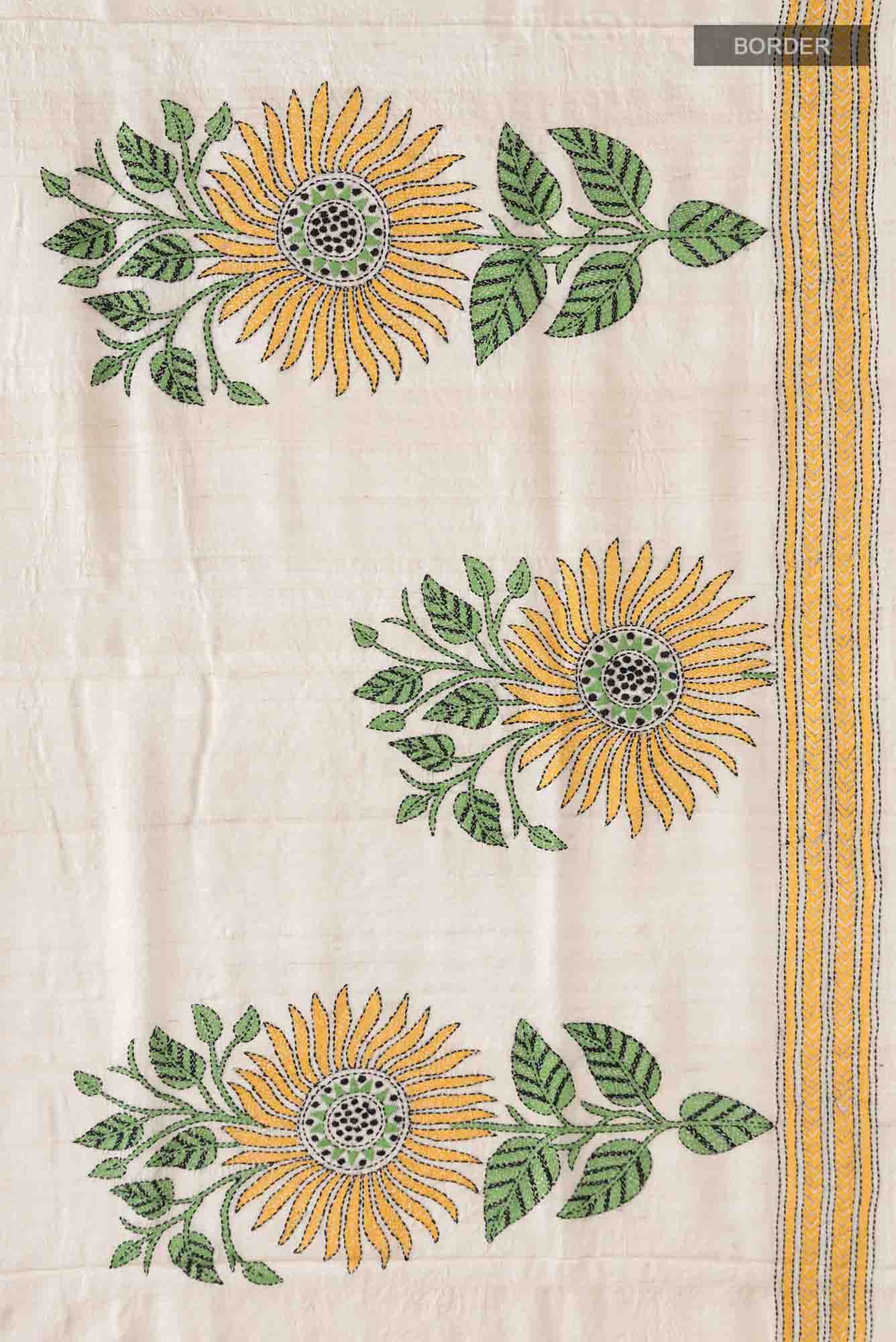 Beige Tussar Silk Saree