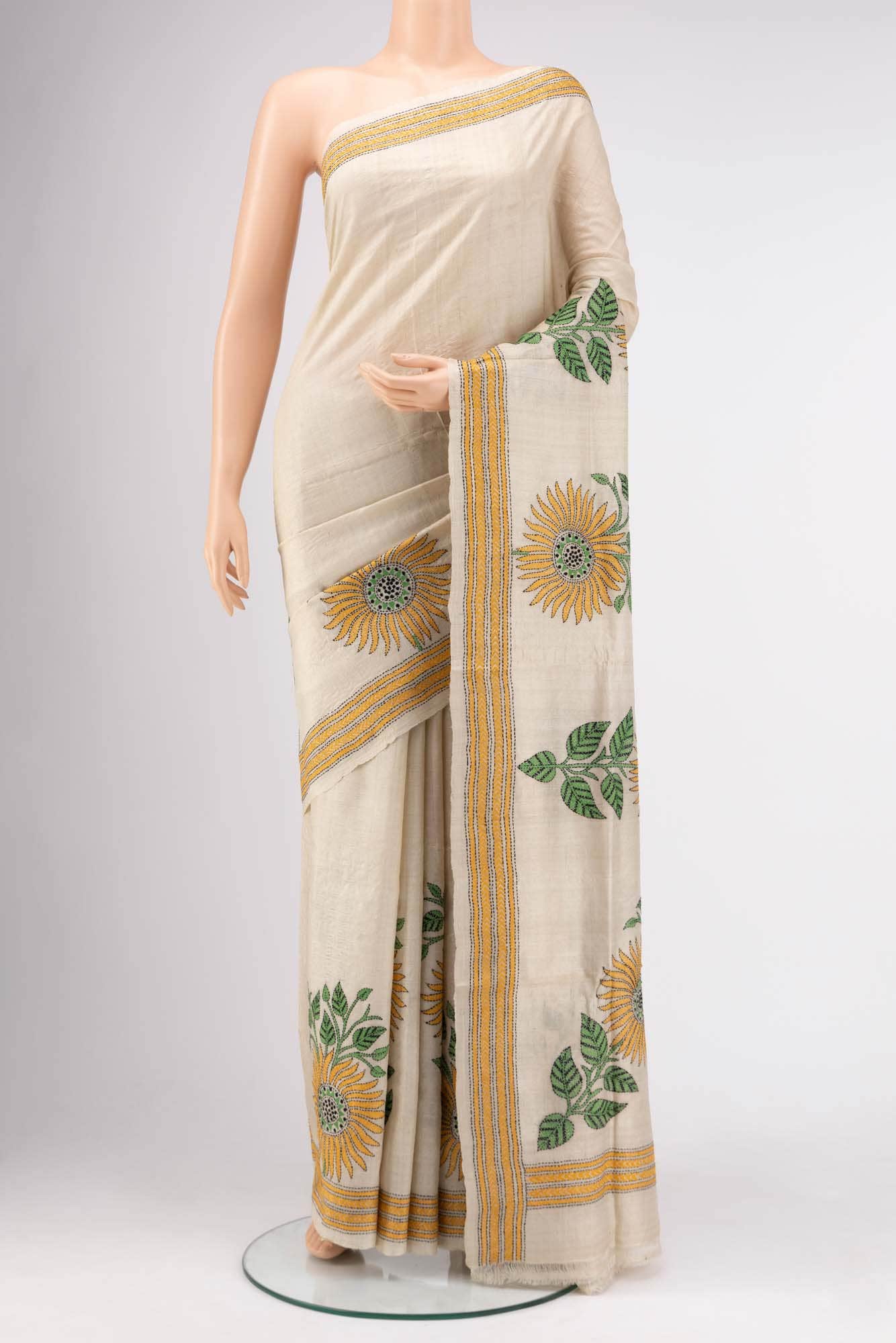 Beige Tussar Silk Saree