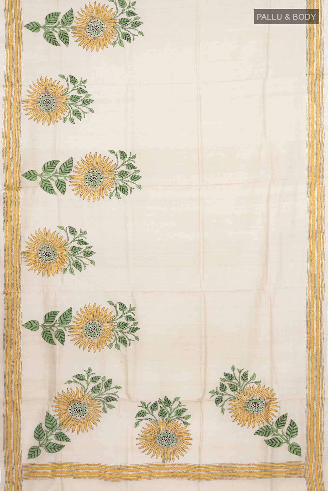 Beige Tussar Silk Saree