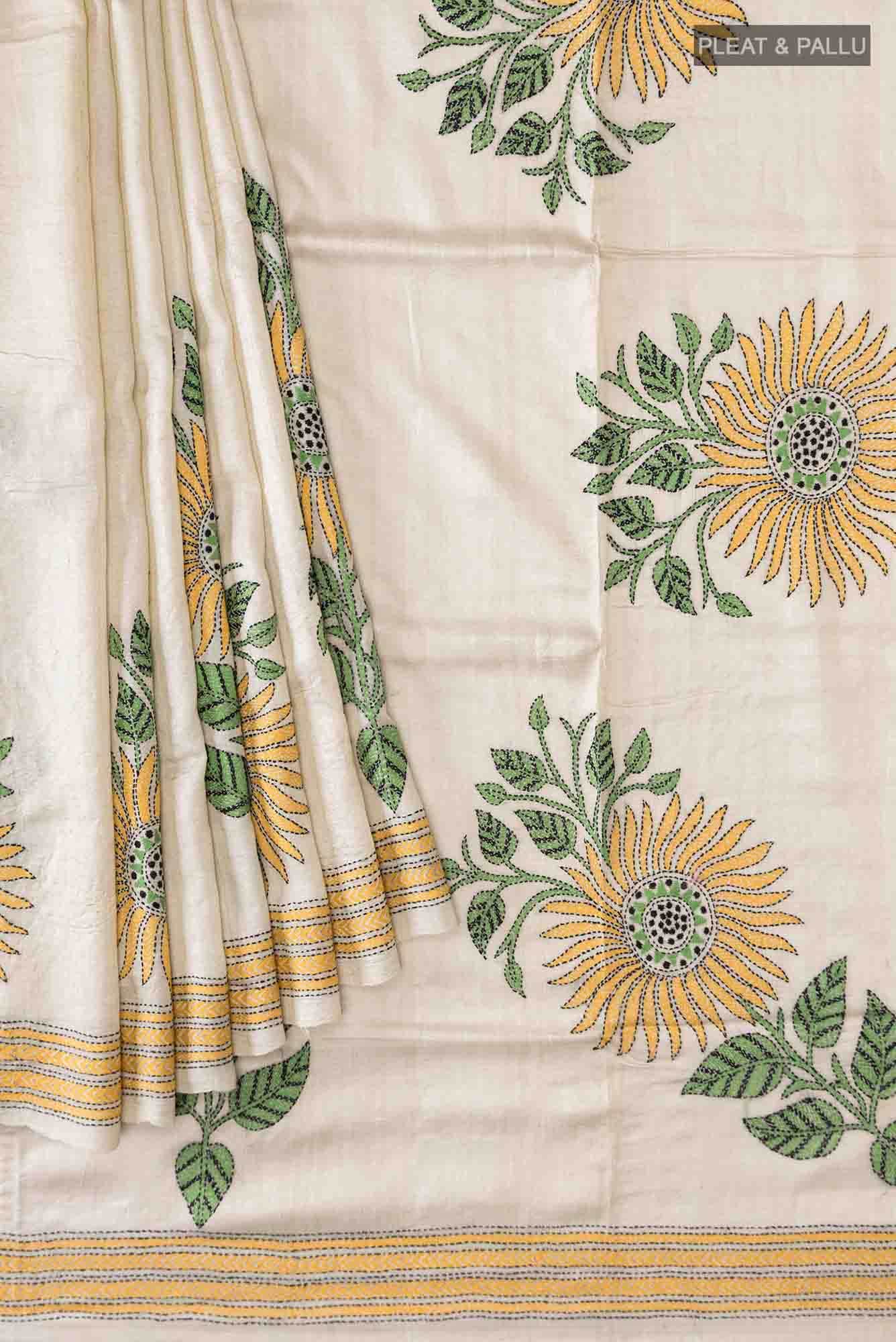 Beige Tussar Silk Saree