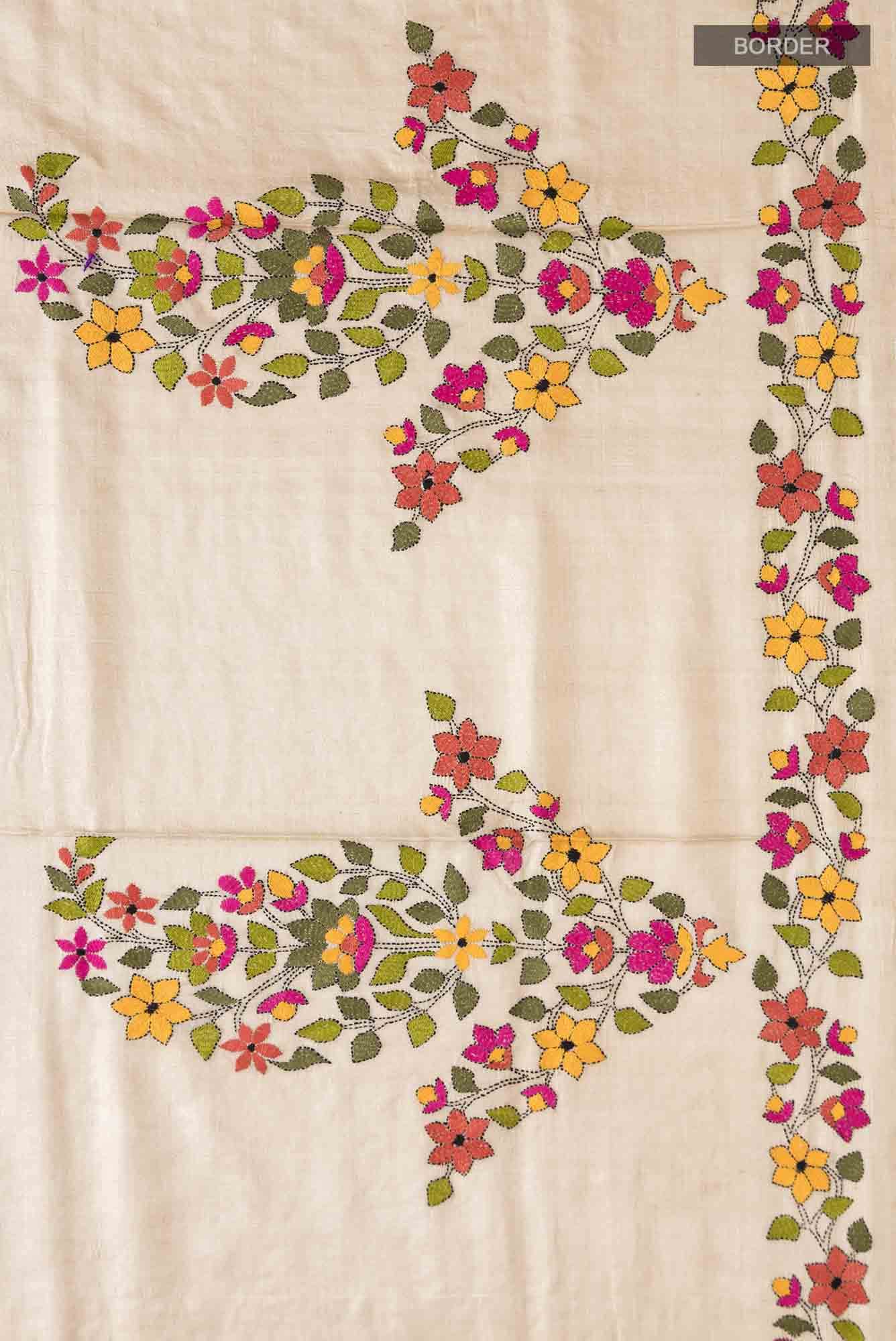 Beige Tussar Silk Saree