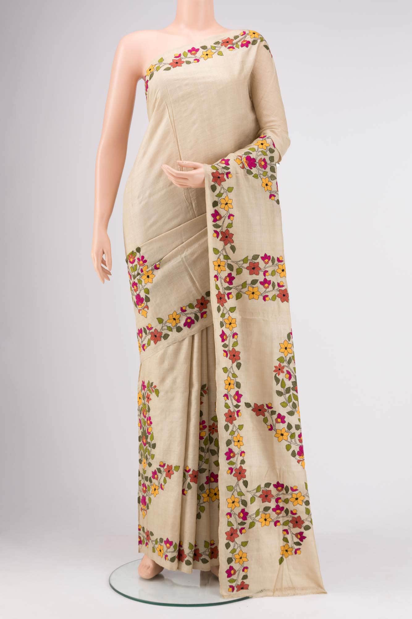 Beige Tussar Silk Saree