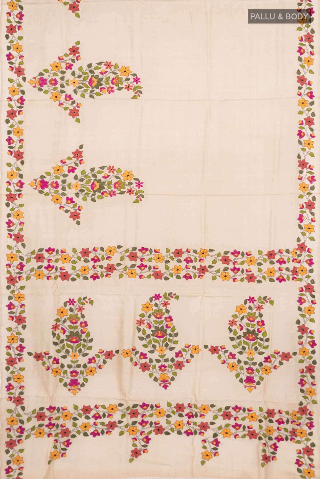 Beige Tussar Silk Saree