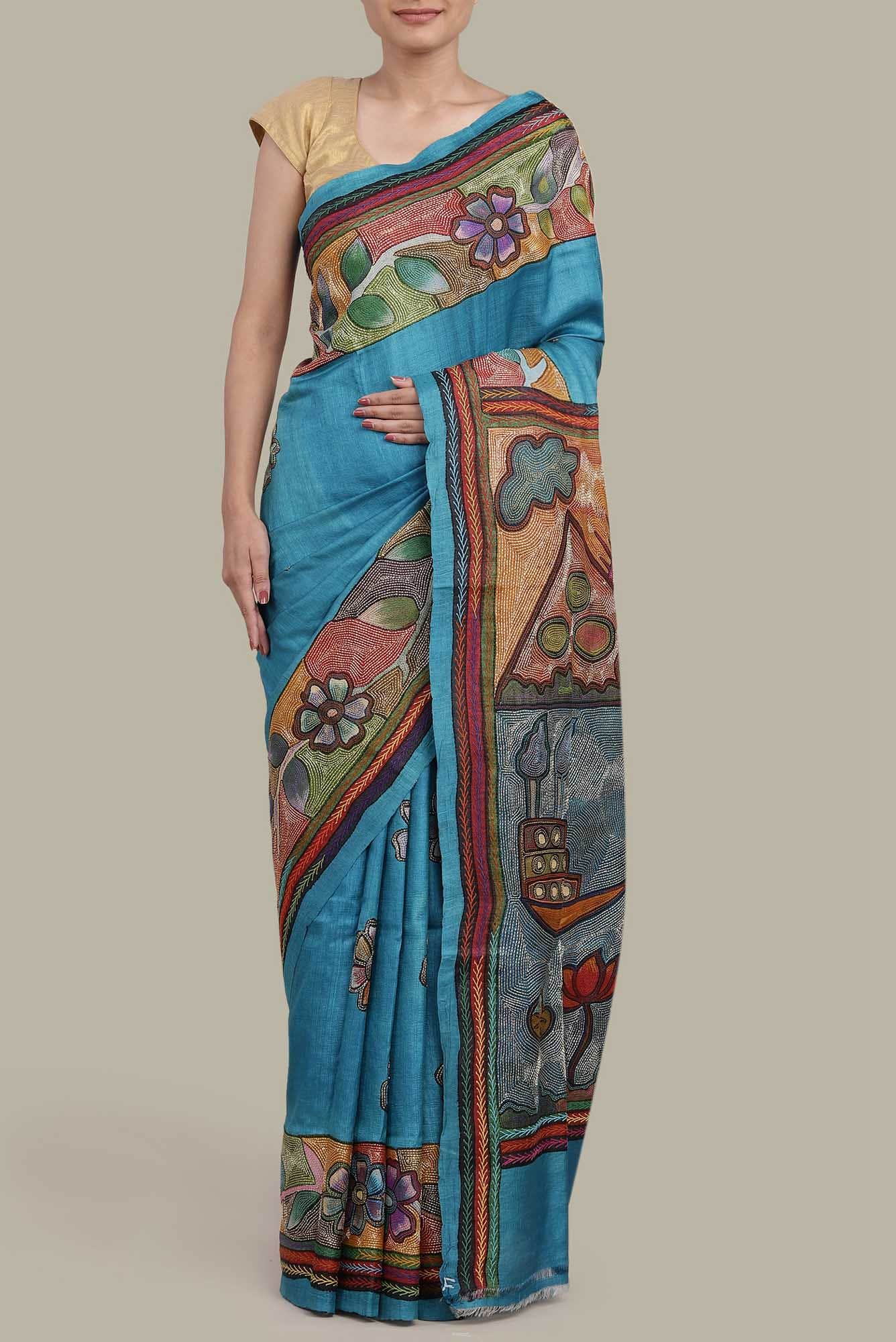 Blue Bhagalpuri Tussar Silk Saree