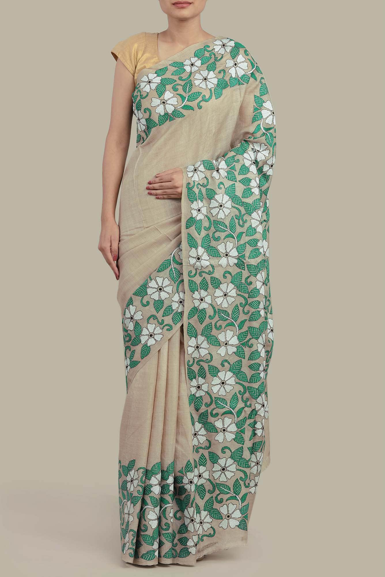 Beige Bhagalpuri Tussar Silk Saree