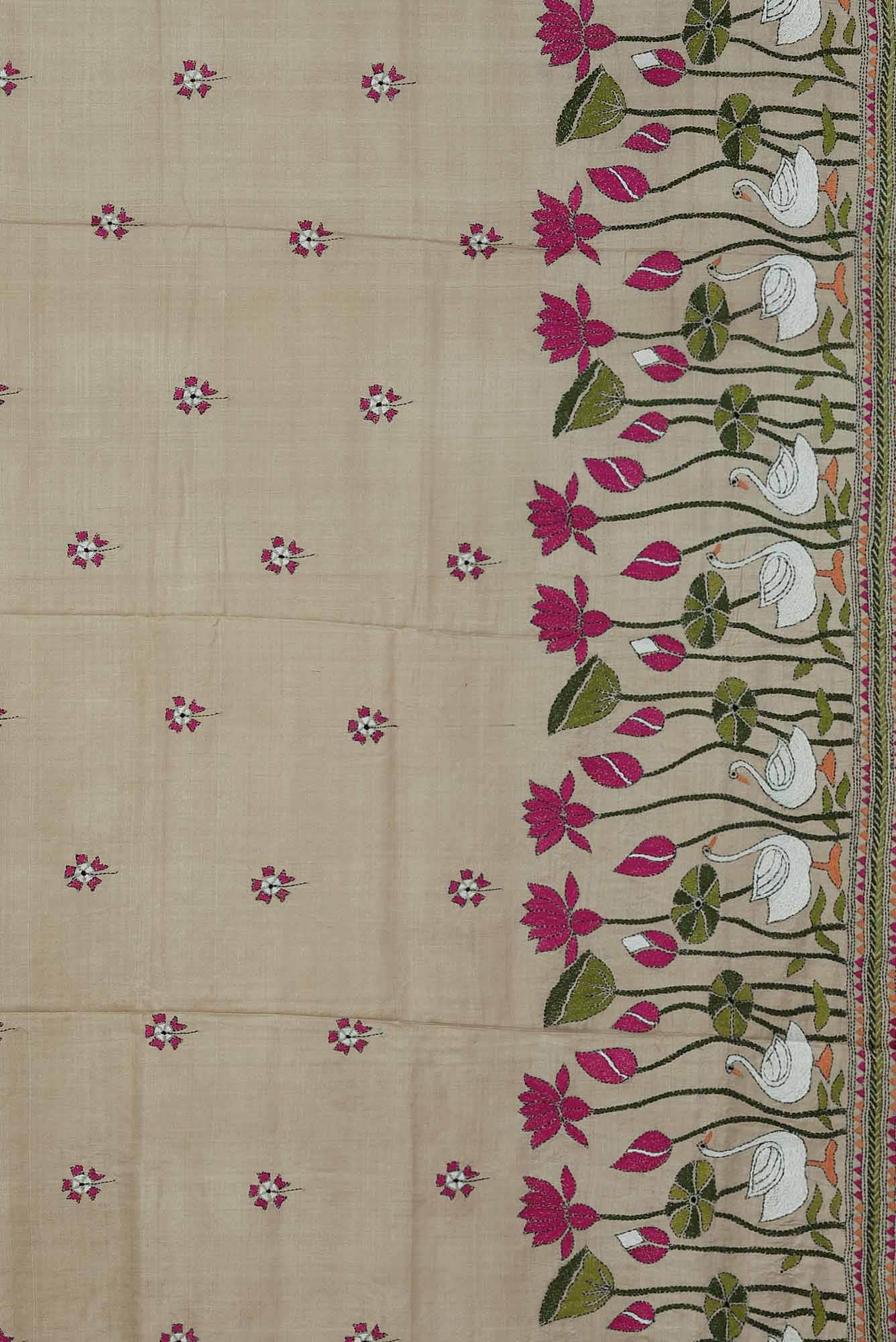 Beige Tussar Silk Saree