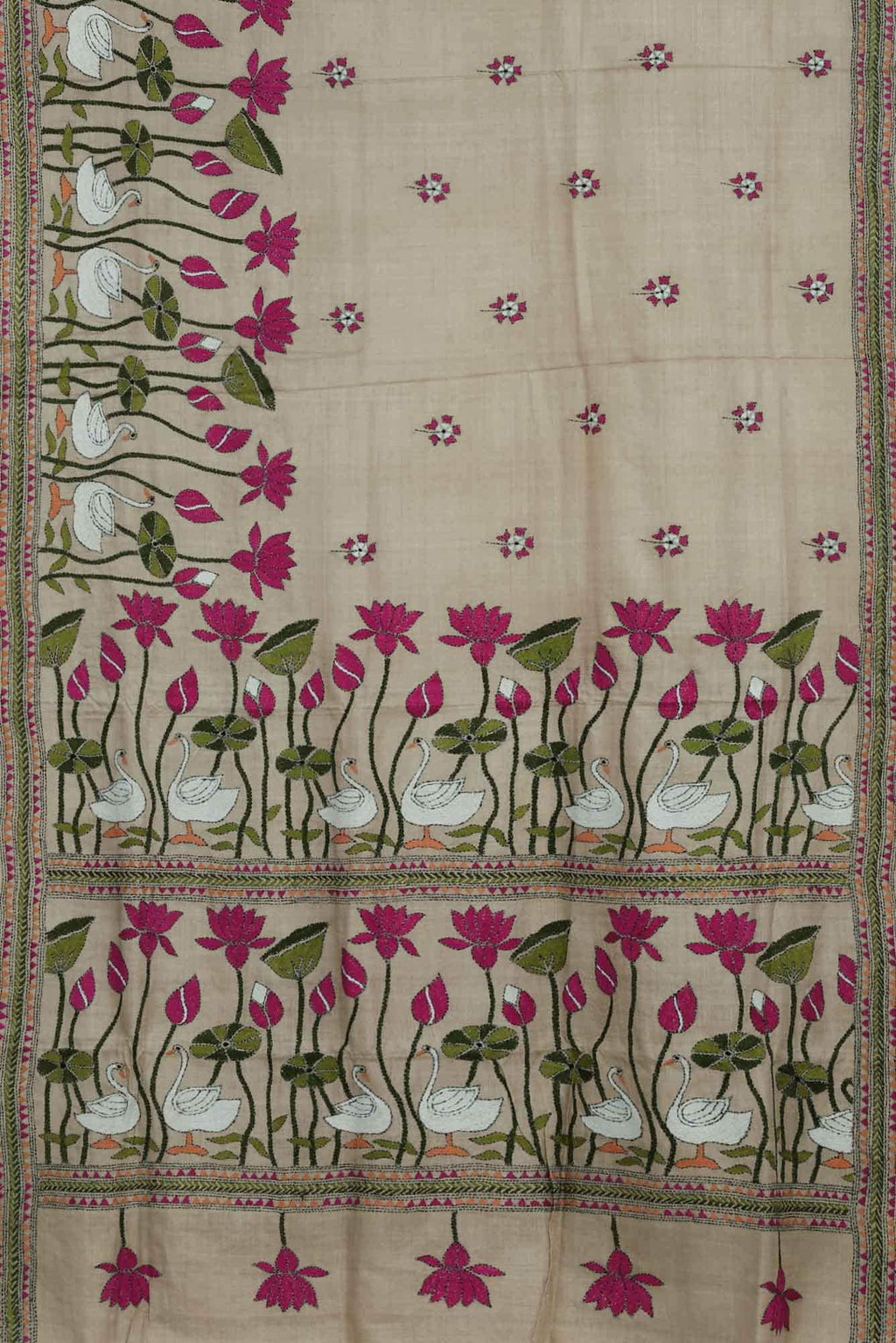 Beige Tussar Silk Saree