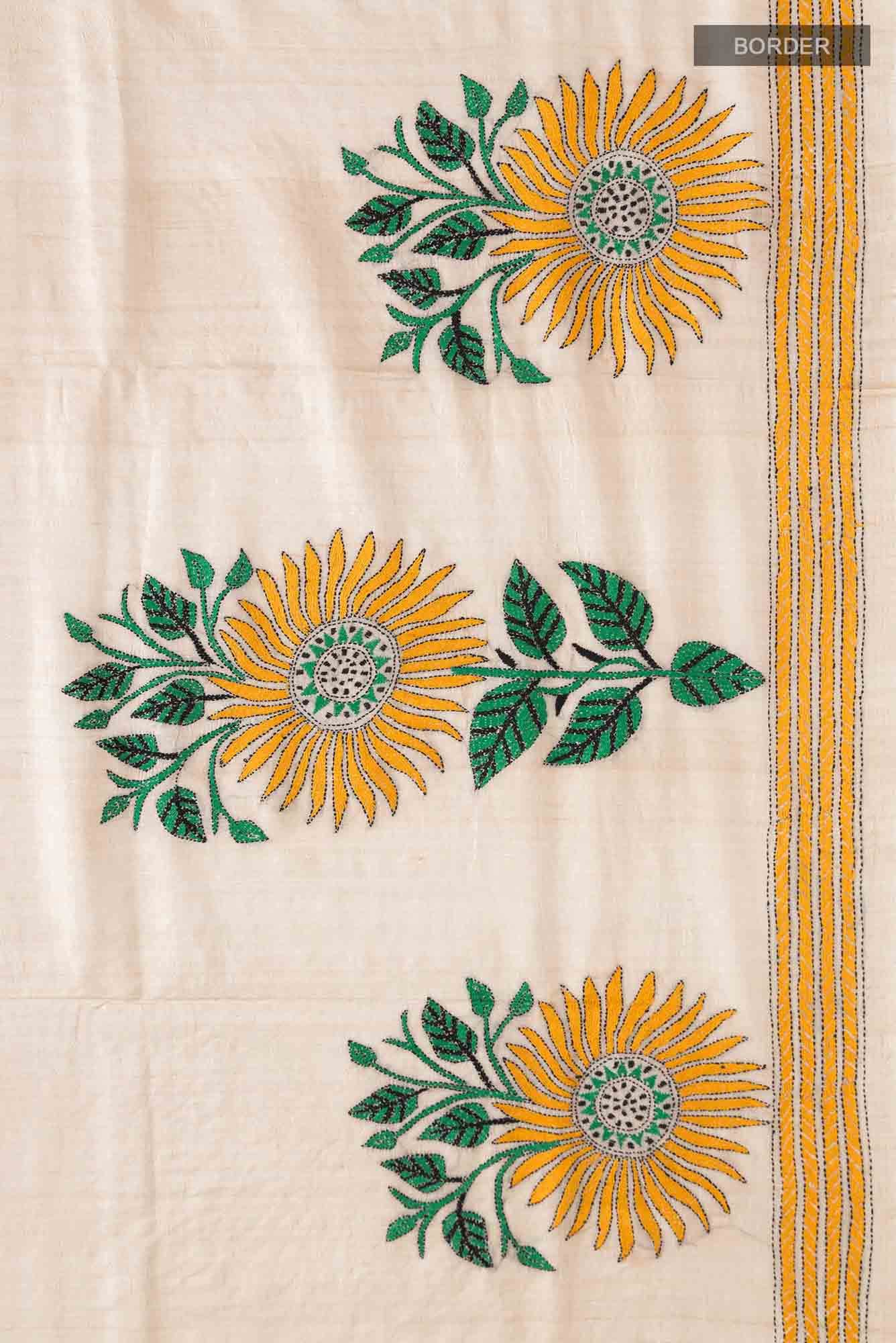 Beige Tussar Silk Saree