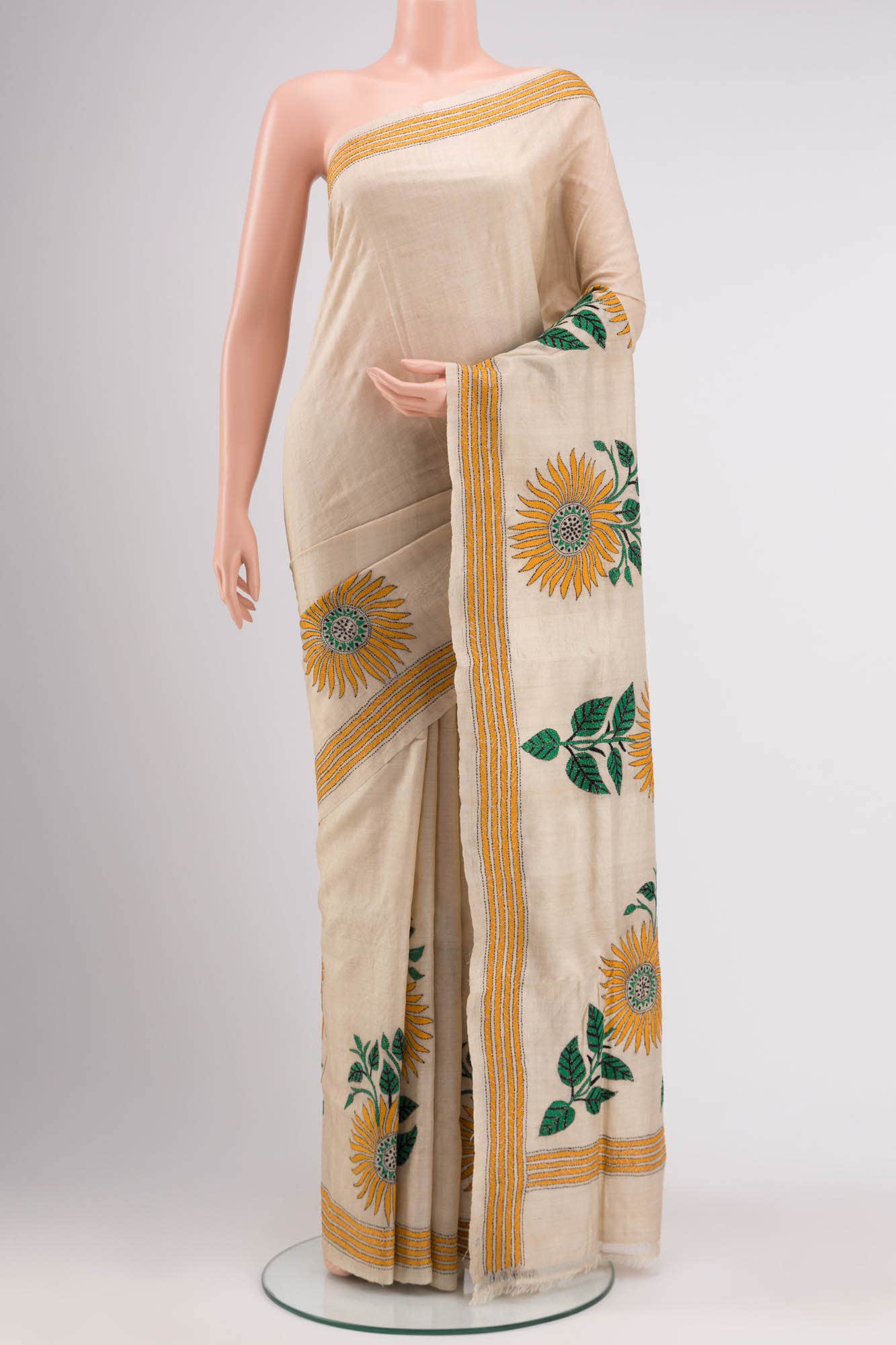 Beige Tussar Silk Saree