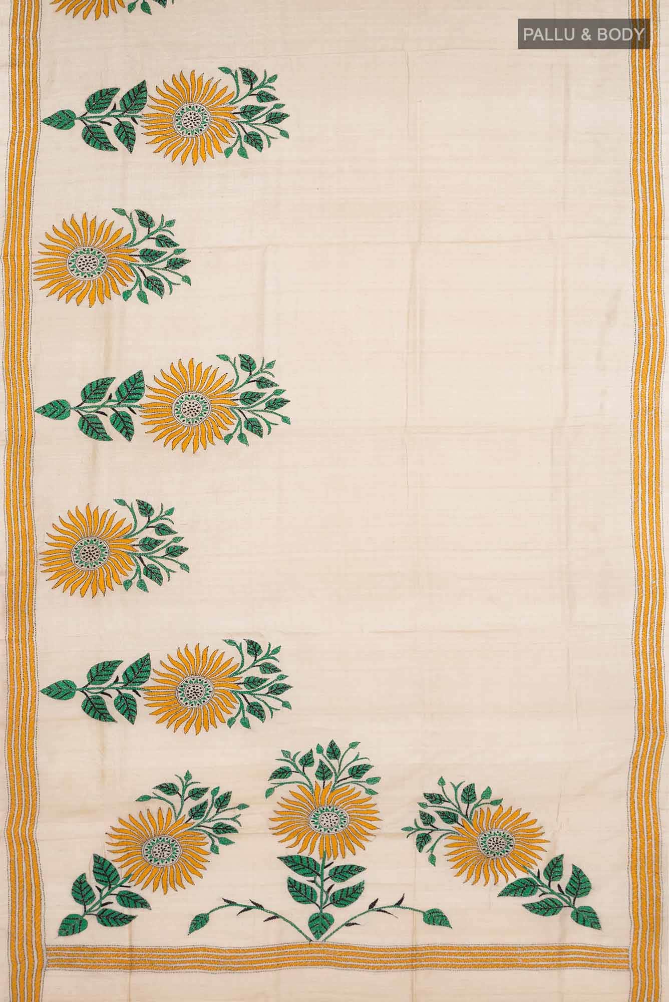 Beige Tussar Silk Saree