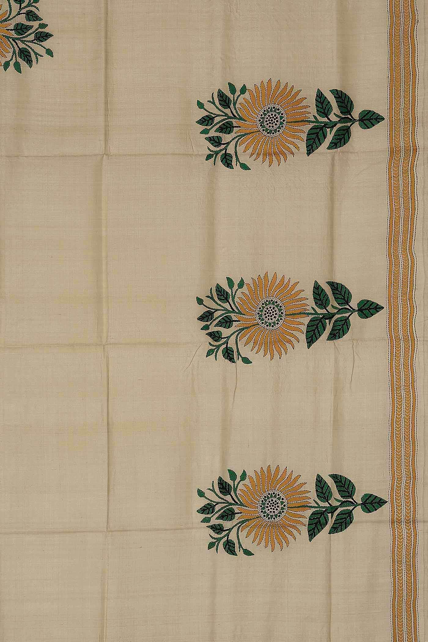 Beige Tussar Silk Saree