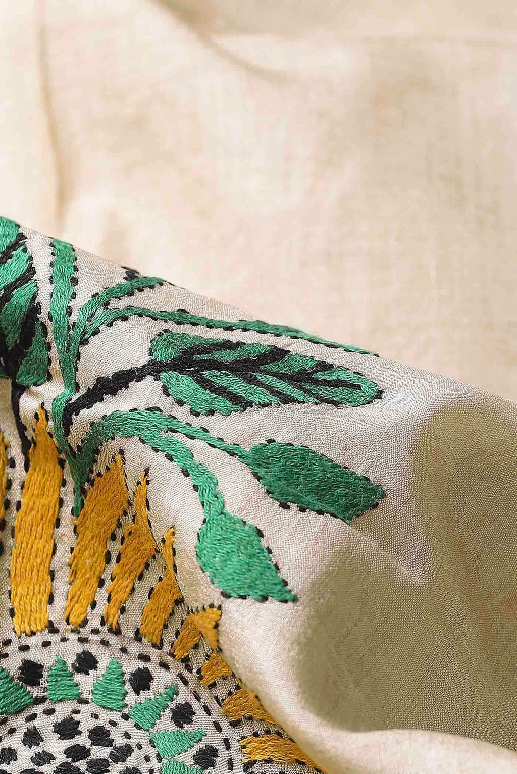 Beige Tussar Silk Saree
