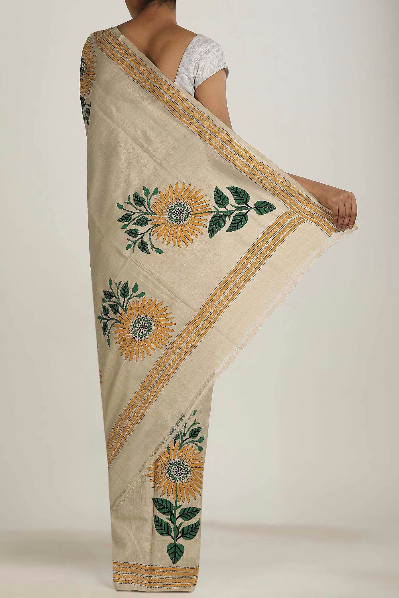 Beige Tussar Silk Saree