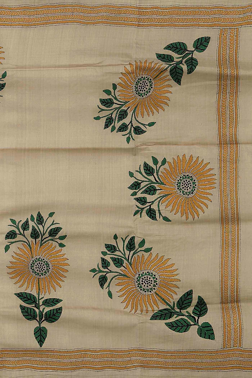 Beige Tussar Silk Saree