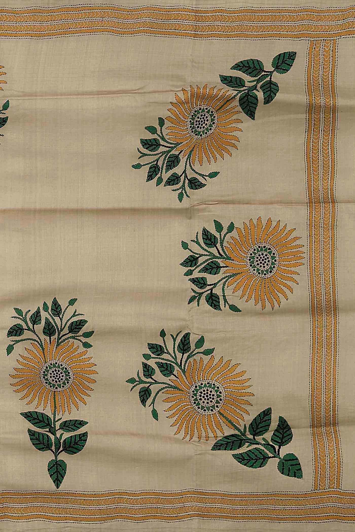 Beige Tussar Silk Saree