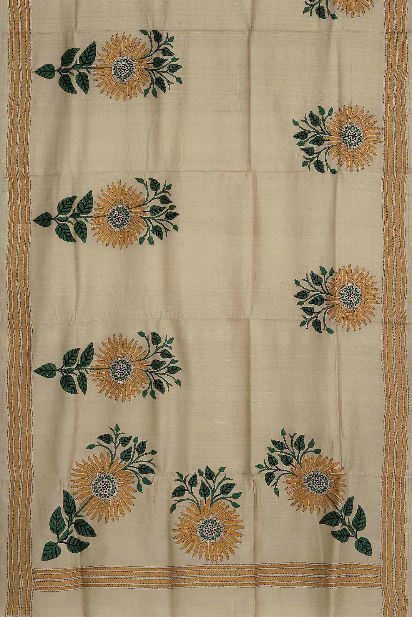 Beige Tussar Silk Saree