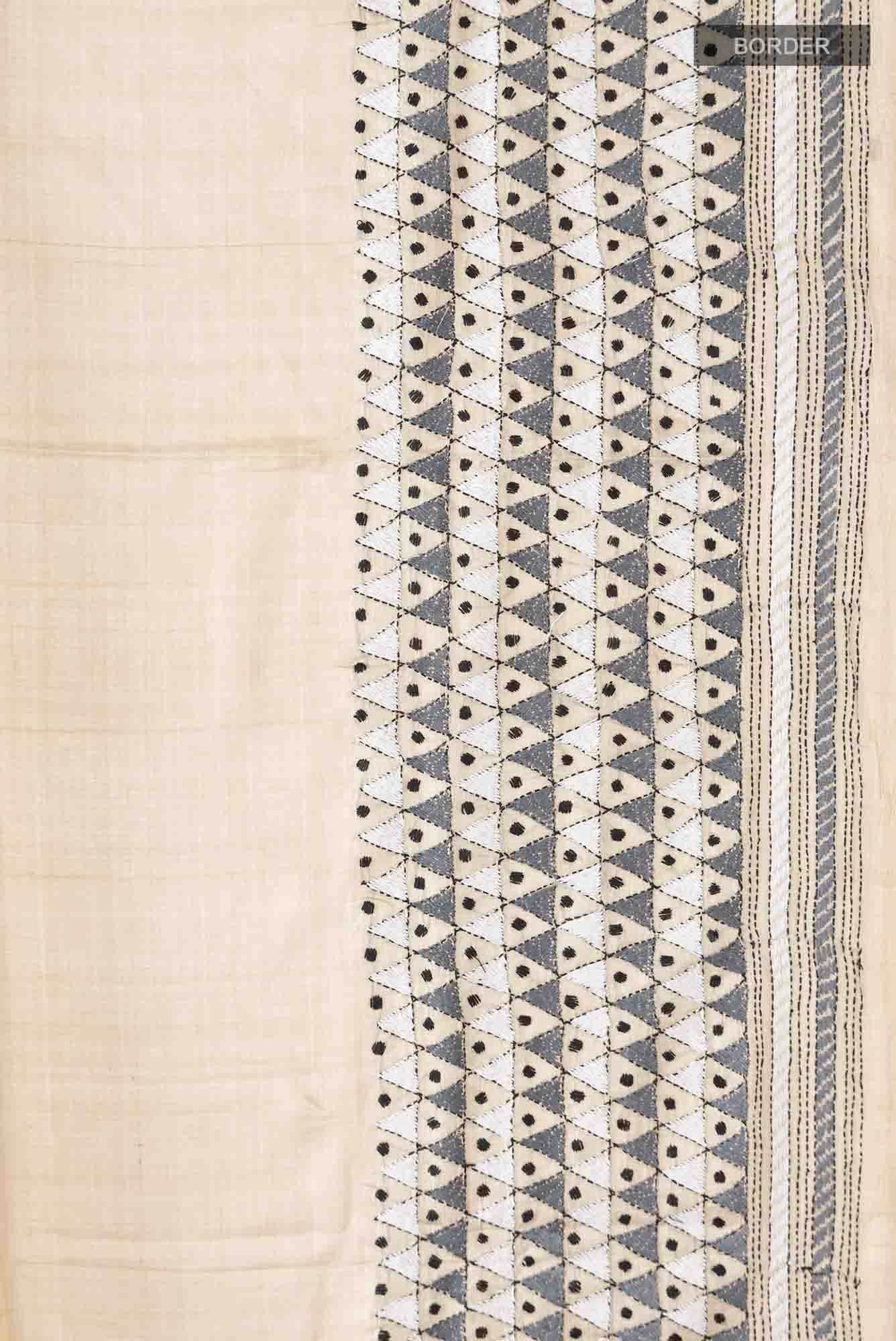 Beige Tussar Silk Saree