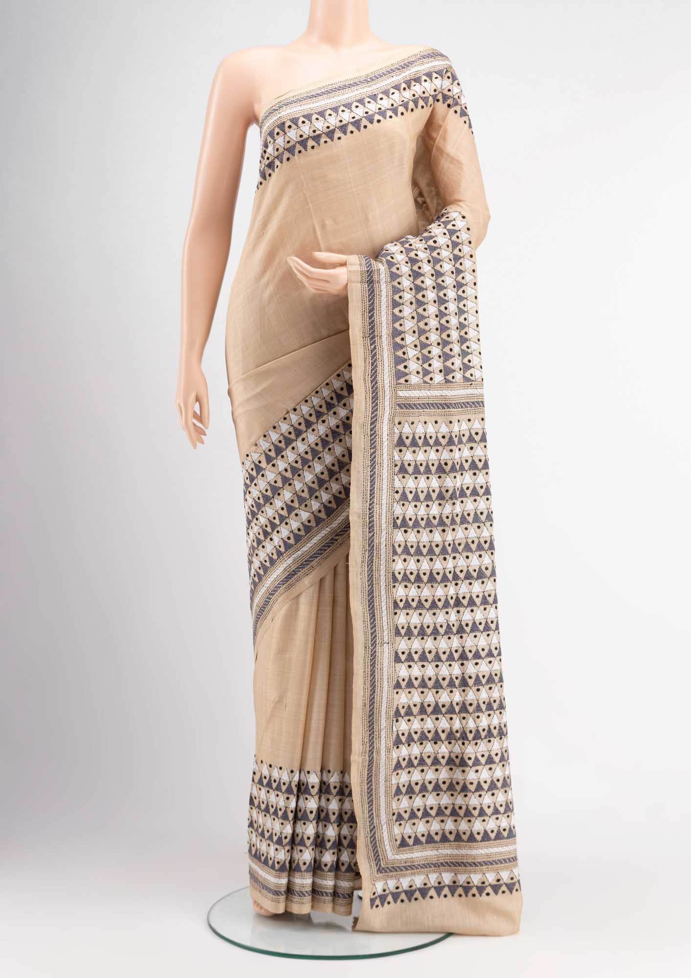Beige Tussar Silk Saree