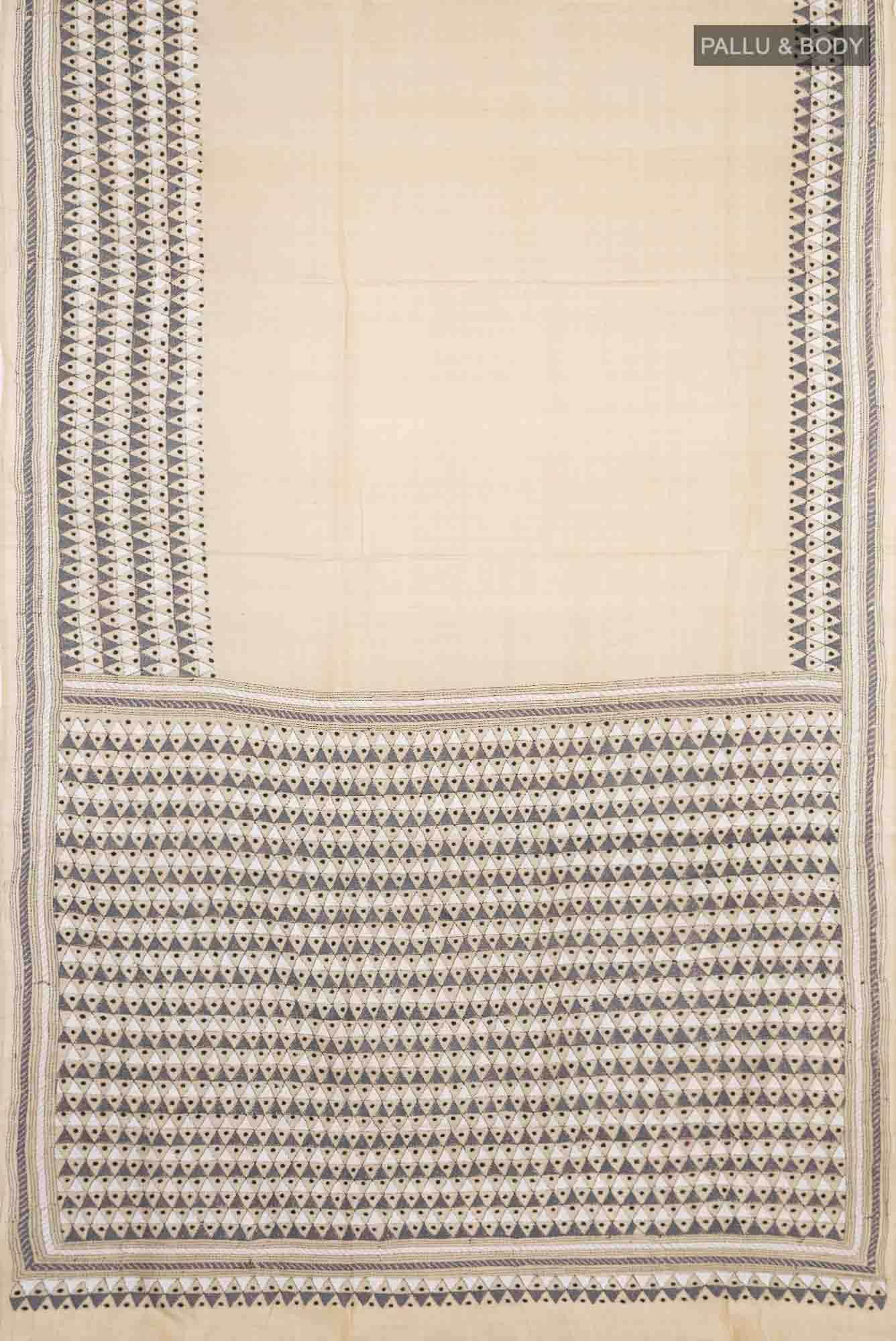 Beige Tussar Silk Saree
