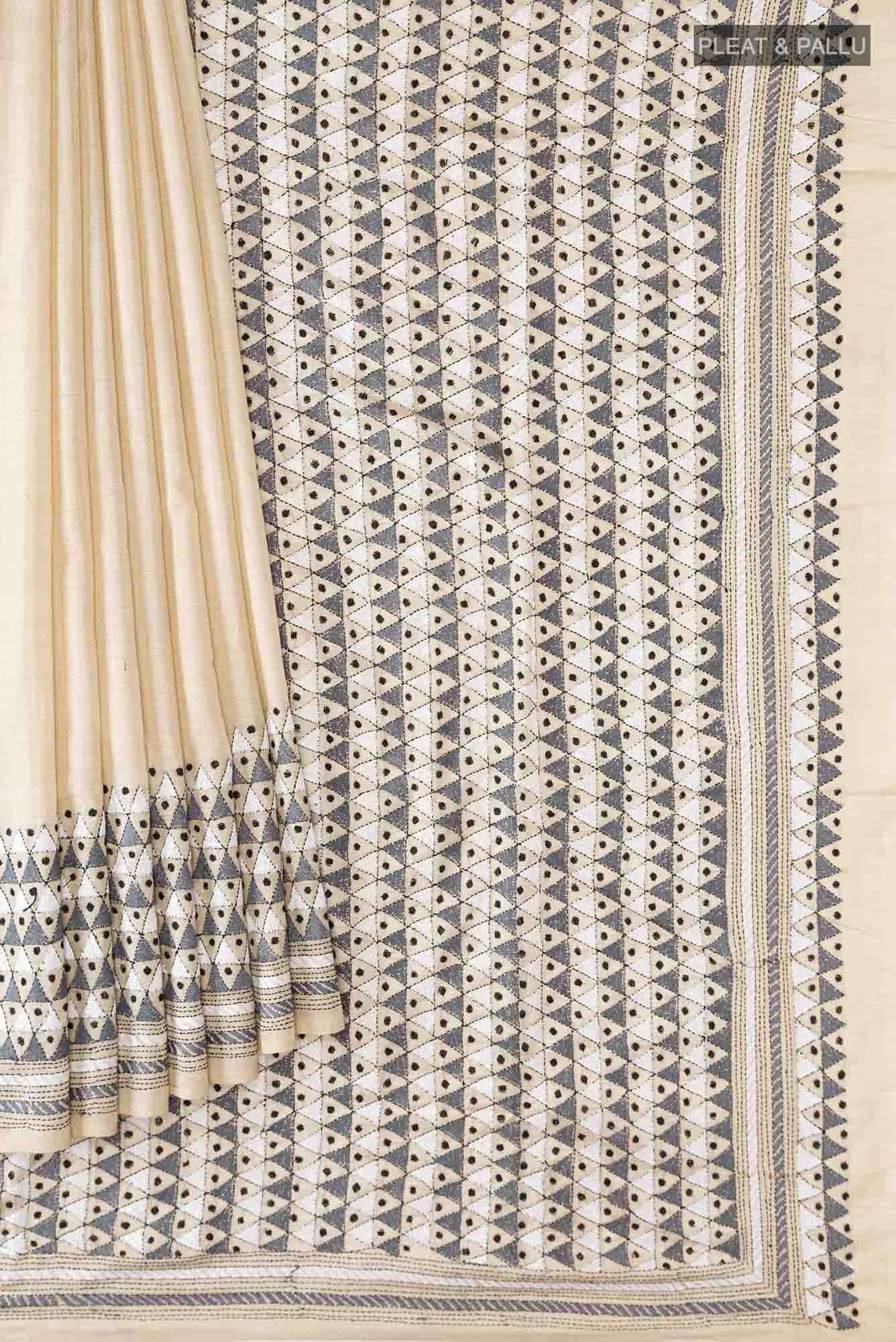 Beige Tussar Silk Saree
